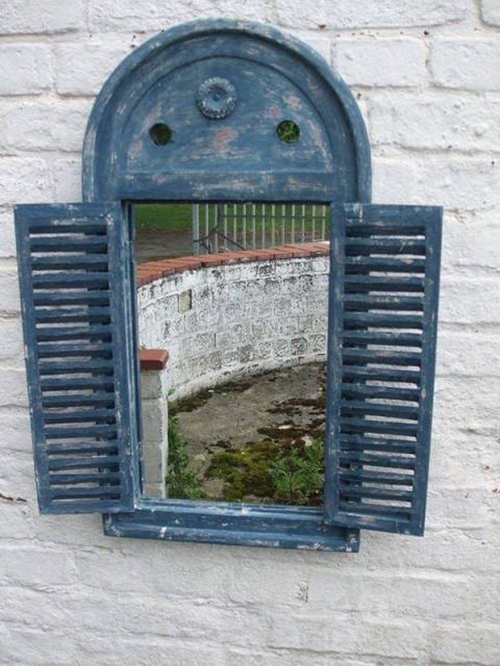 Deko-Impression Wanddekoobjekt Traumhafter Shabby St) Fensterläden (1 Wandspiegel m. Landhausstil blau