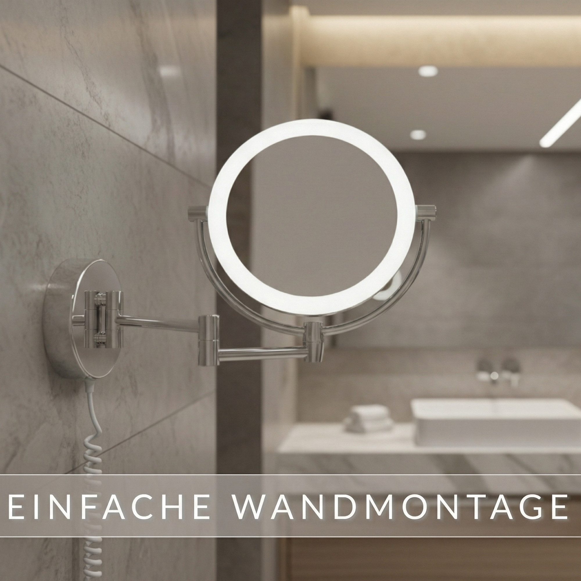 Libaro Kosmetikspiegel mit Beleuchtung MODENA LED Schminkspiegel 5-fach 10-fach Vergrößerung, LED Wandmontage, Vergrößerungsspiegel 2-seitig, 360° drehbar, dimmbar