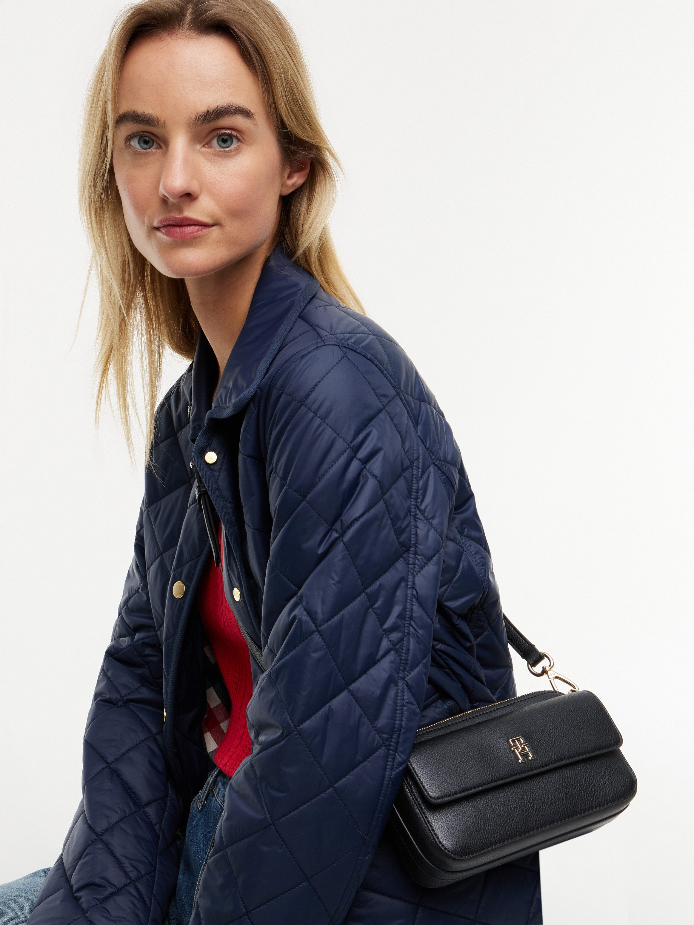 Tommy Hilfiger Umhängetasche TH ICON CAMERA BAG, Damen Clutch, Schultertasche mit goldfarbenem TH-Logo
