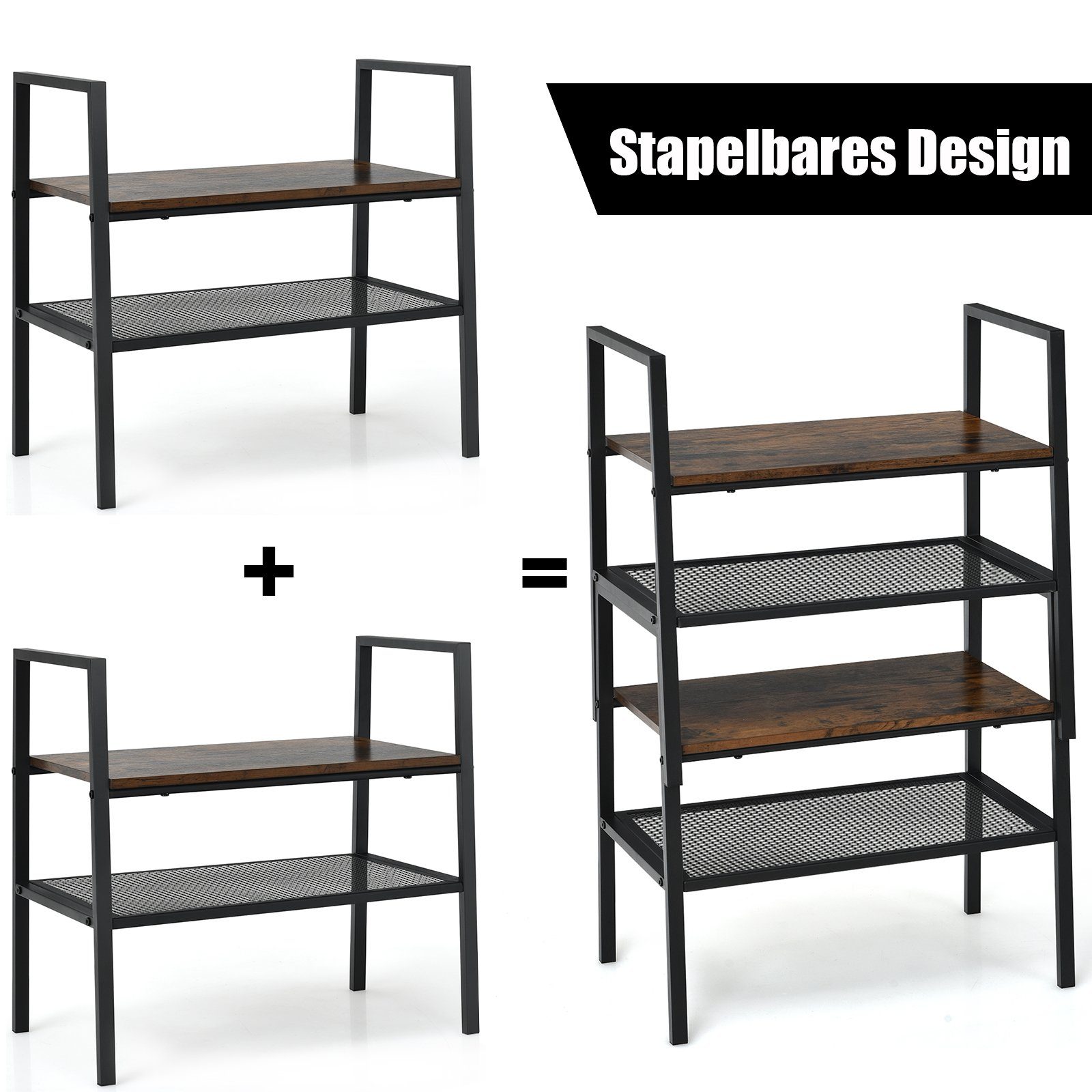 COSTWAY Schuhregal Lagerregal, 2-tlg., 2-Stöckig, Stapelbar, Metall günstig online kaufen
