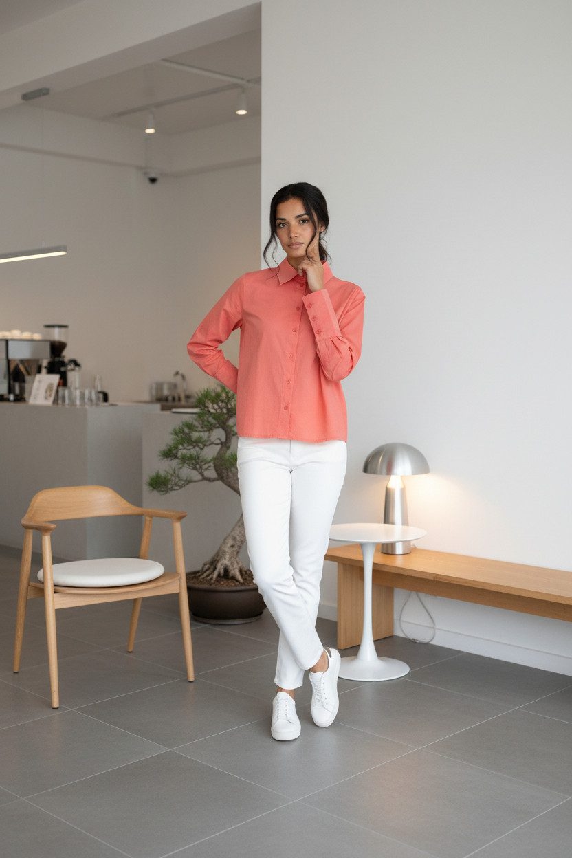 Zuckerwatte Hemdbluse modisch kurz, aus feiner Baumwollmischung mit Elasthan