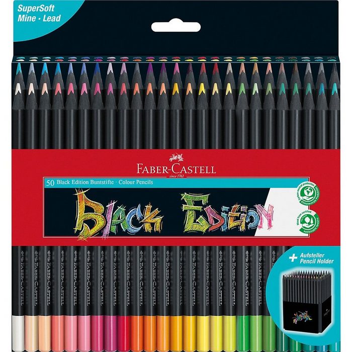 Faber-Castell Buntstift Black Edition Dreikant-Buntstifte 50 Farben