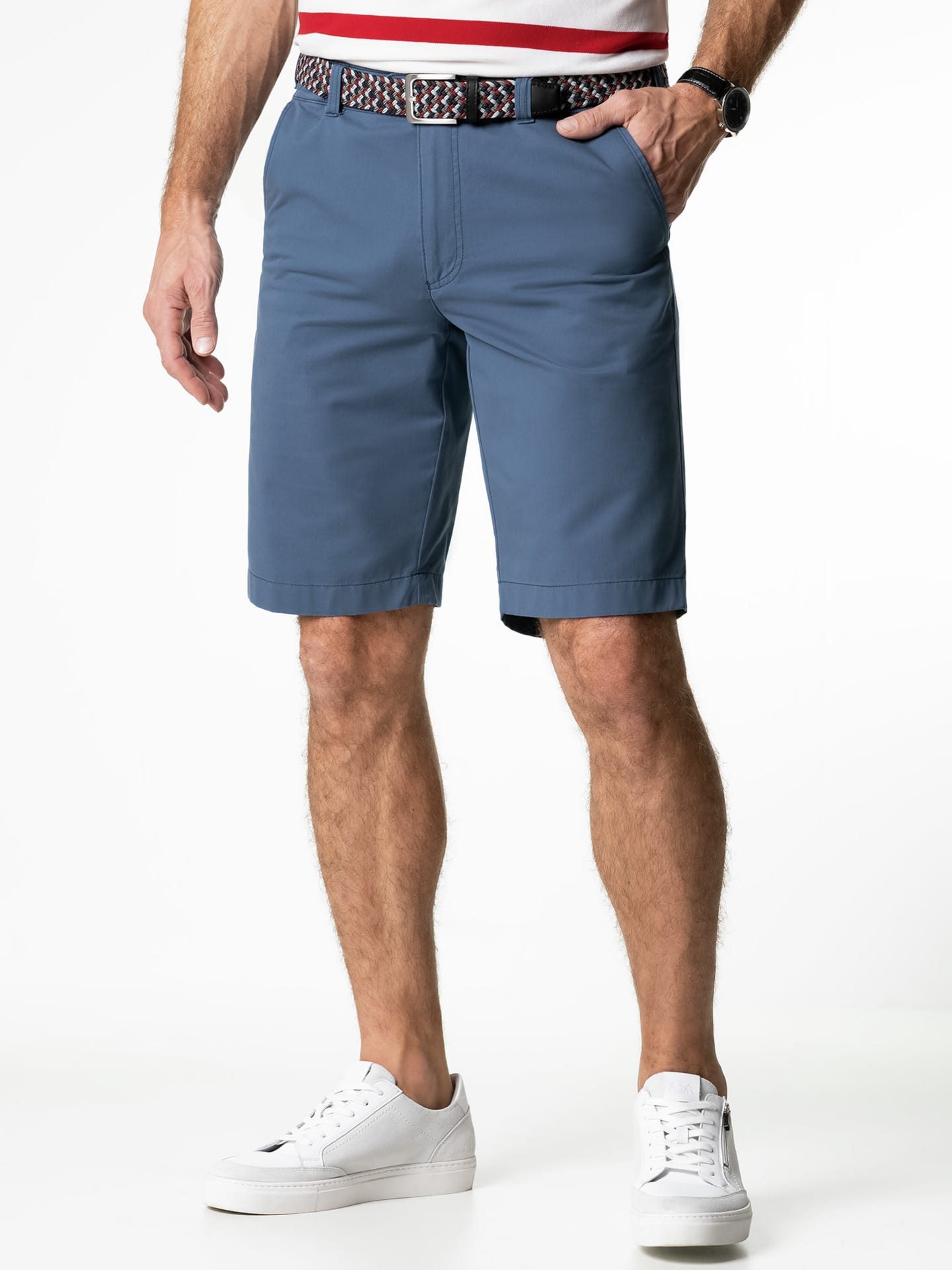 Walbusch Bermudas Herren Stretchbund Bermudas Regular Fit bügelfrei mit Flechtgürtel Comfort-Bund (ca. 6 cm Dehnreserve), Hemdenstopper, Sicherheitstasche