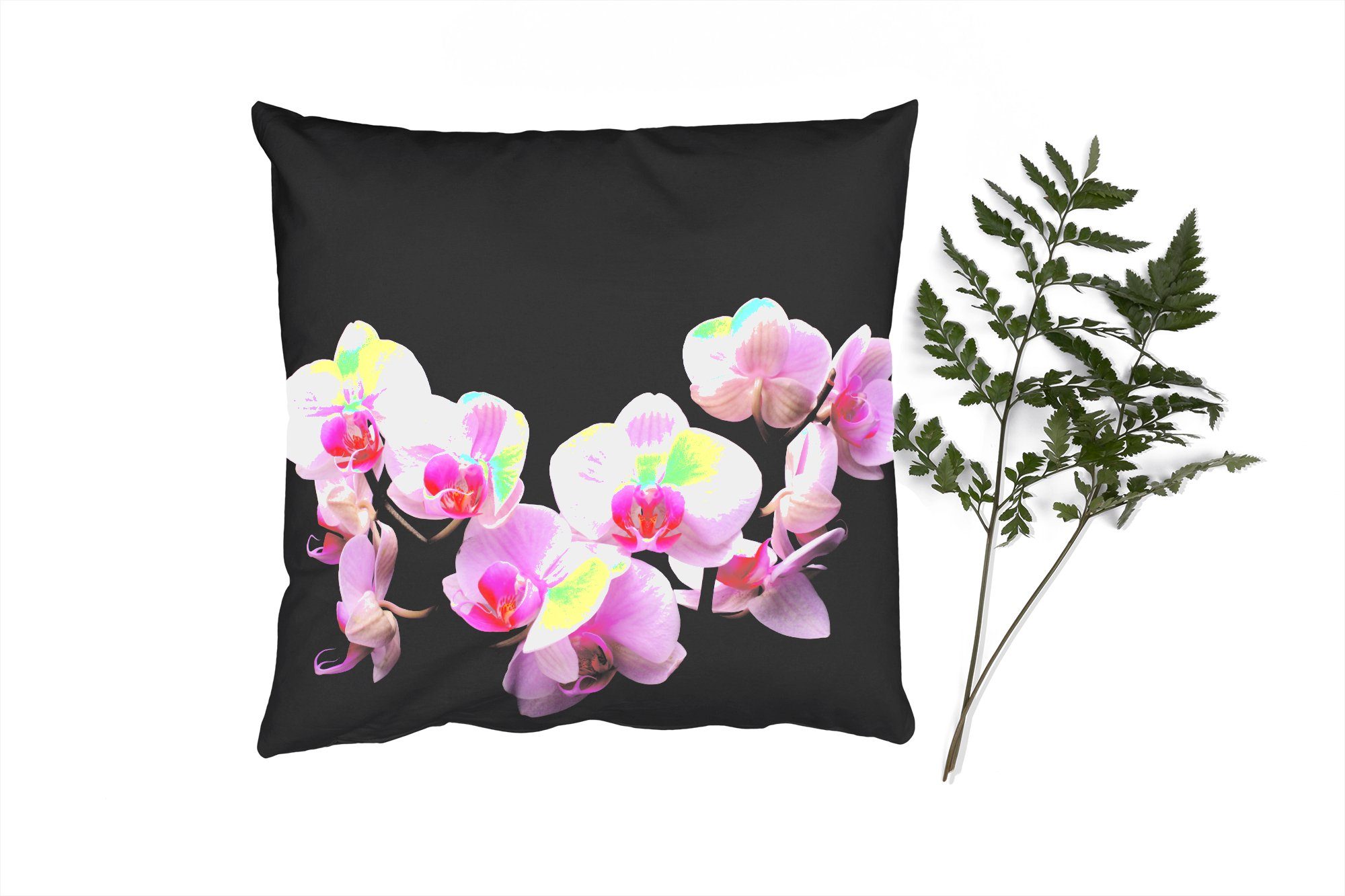 MuchoWow Dekokissen Orchidee - Zierkissen Deko, Füllung - Wohzimmer, Blumen Flora, mit - Schlafzimmer, Rosa für Sofakissen