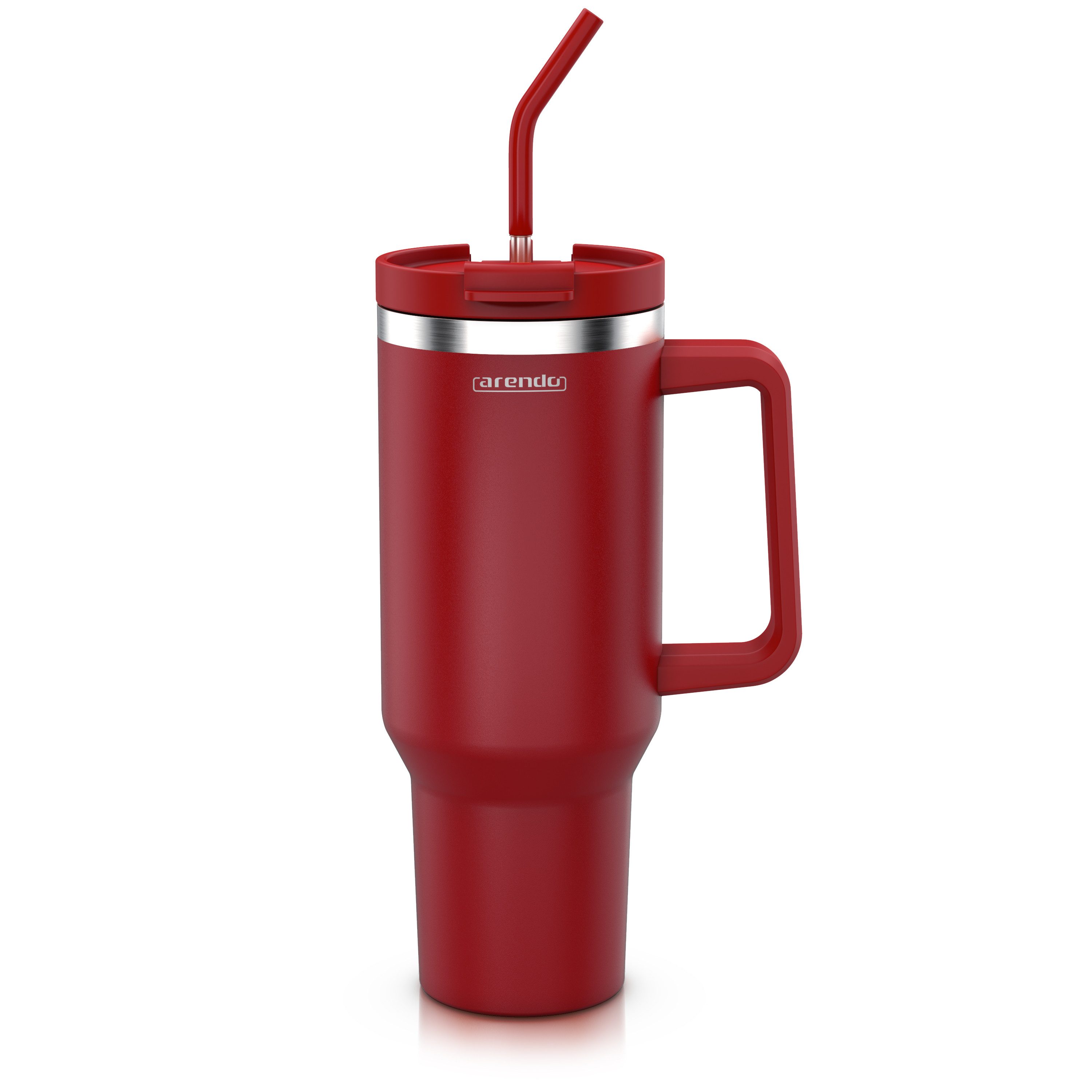 Arendo Thermobecher Tumbler 1200 ml, Becher mit Deckel, Henkel und Strohhalm, Thermal Mug, 1-tlg., Edelstahl, doppelwandig, Vakuumgehäuse aus Edelstahl, luftdichter Verschluss