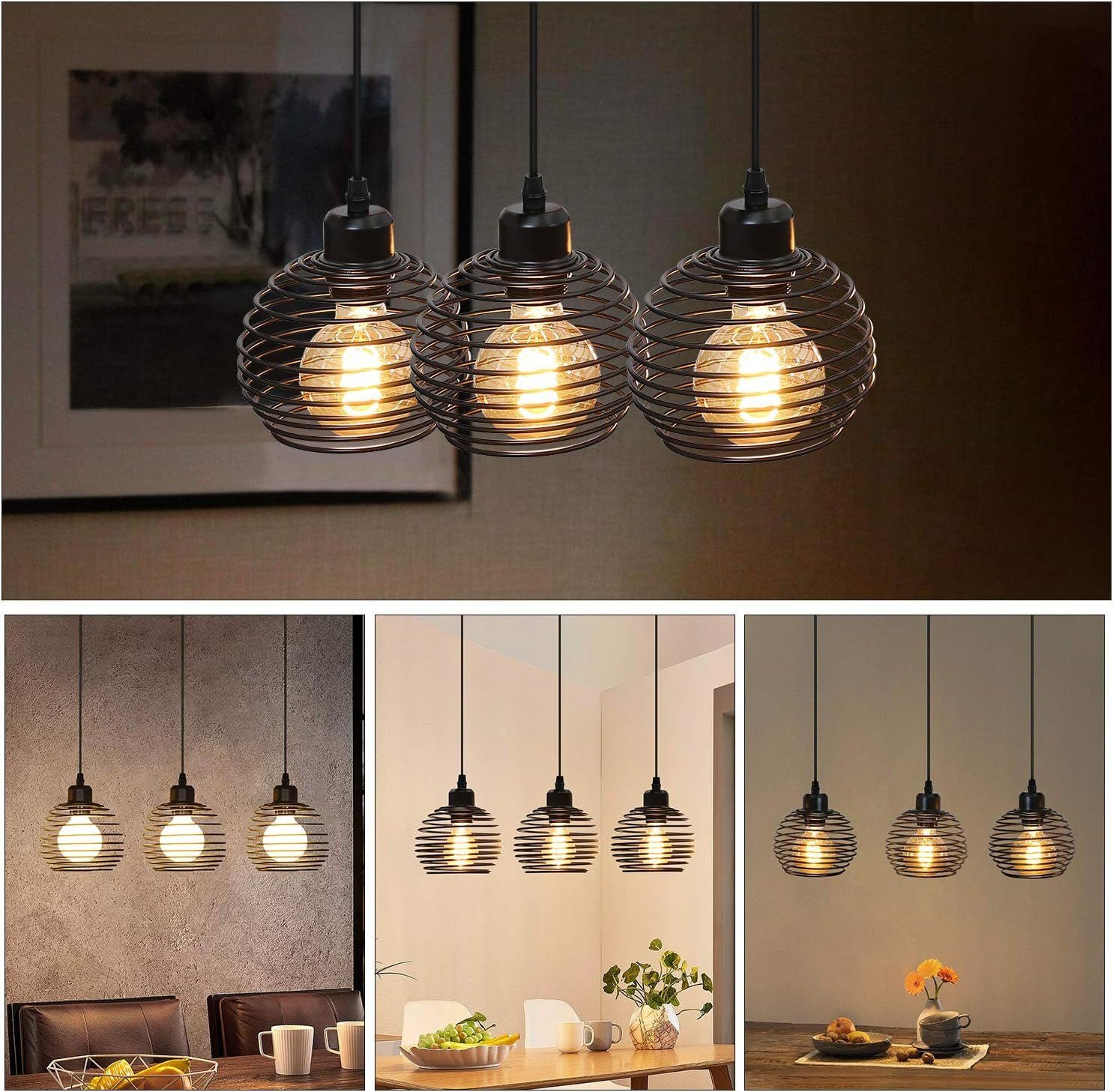 Nettlife Pendelleuchte Schwarz Esstisch Vintage Metall E27 Hängelampe Retro Hängeleuchte, LED wechselbar, für Esstisch Küche Esszimmer Wohnzimmer Arbeitszimmer Büro