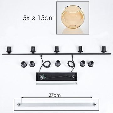 hofstein Pendelleuchte Hängelampe aus Metall/Glas in Schwarz/Bernsteinfarben, ohne Leuchtmittel, Hängeleuchte mit Glasschirmen (15 cm), Höhe max. 111,5 cm, 5 x E27