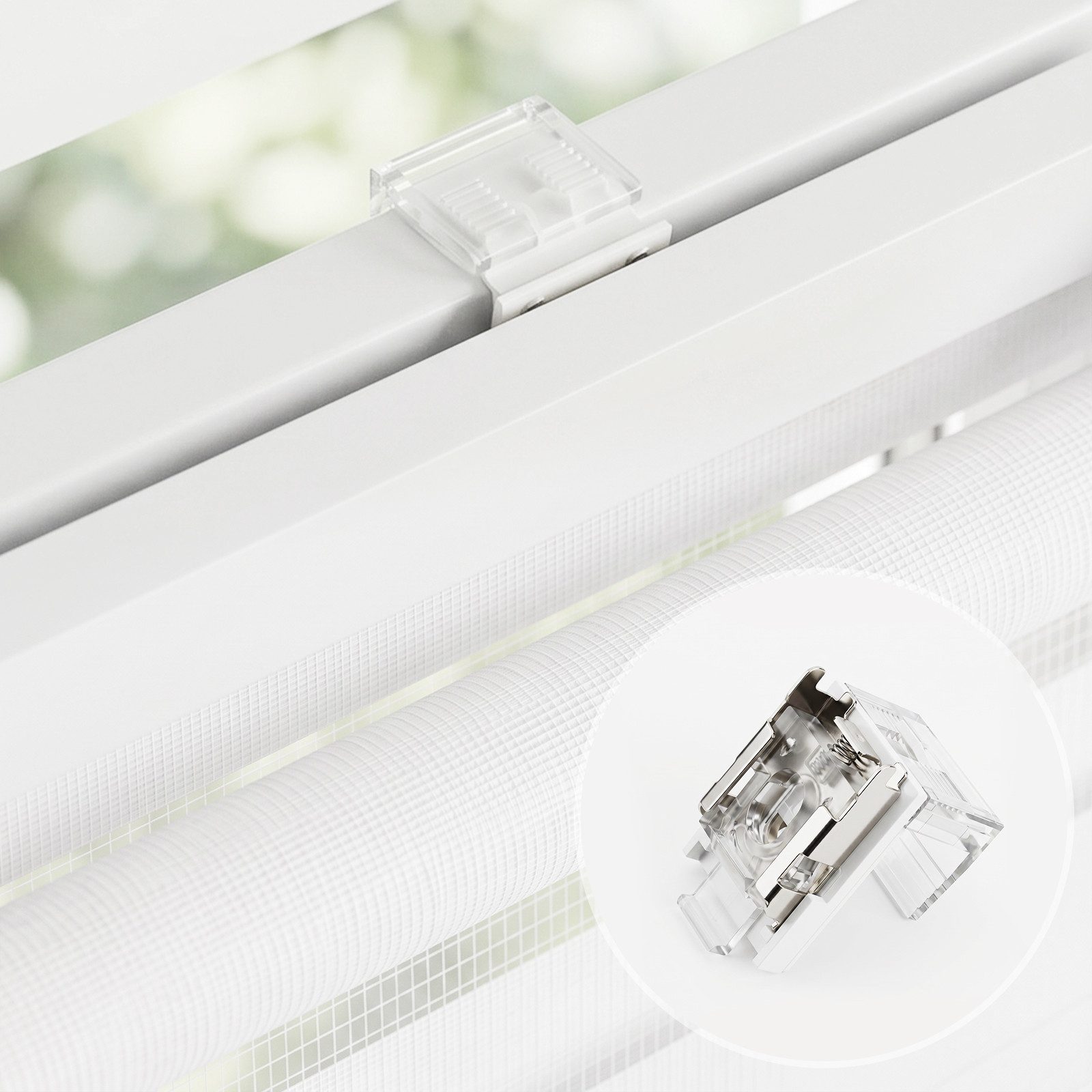 Doppelrollo Duo Rollo Klemmfix ohne Bohren freihängend Lichtschutz für Fenster, Salcar, Weiß 25x100cm, Klemmträger blickdicht Jalousie Seitenzugrollo für Tür – Bild 5 von 5