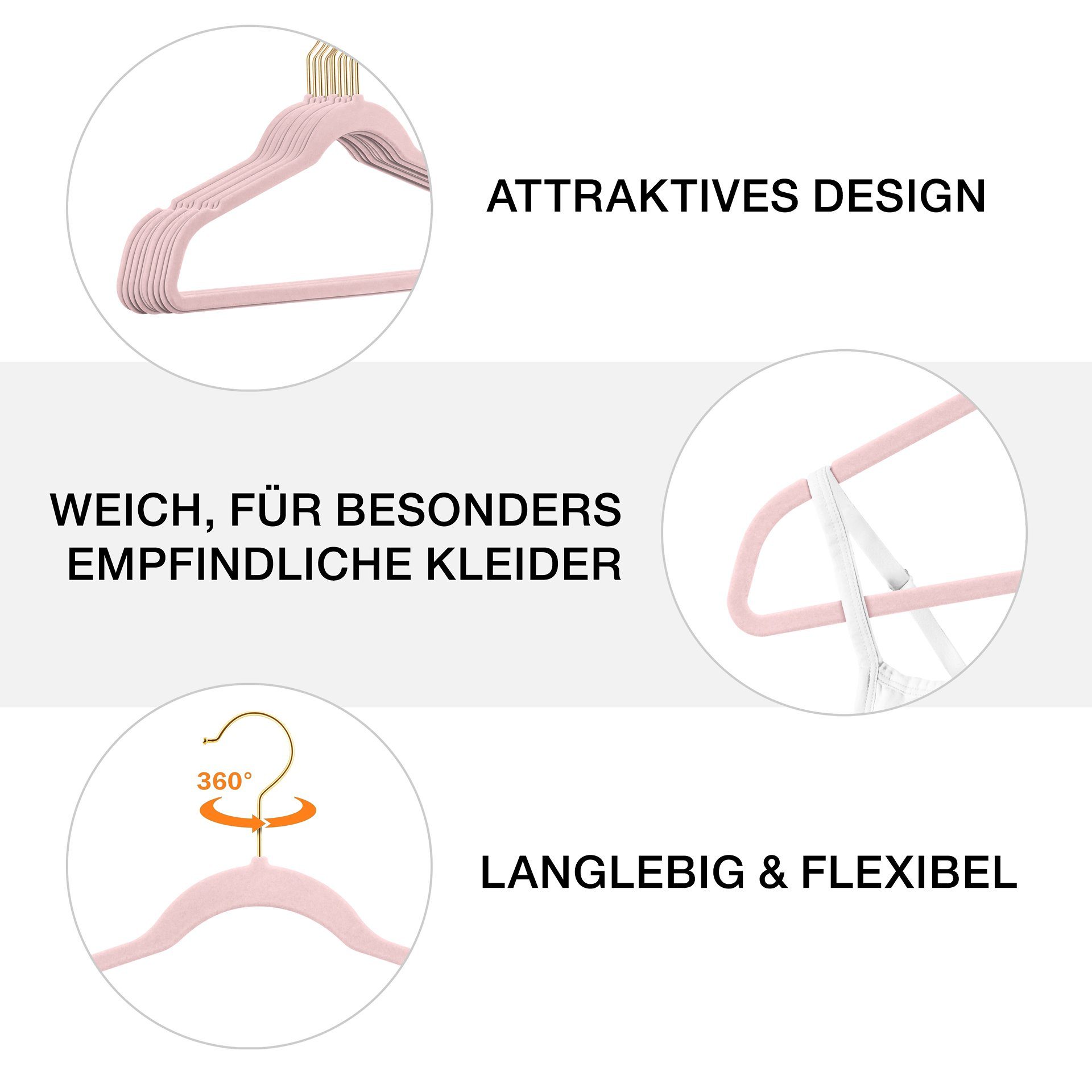 StickandShine Kleiderbügel Samt 100 Stück in verschiedenen Farben mit edlen Goldhaken im Set, (Spar-Set), Designbügel