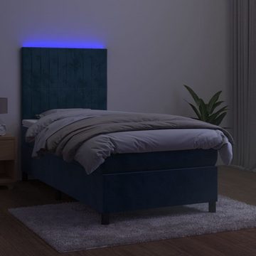 vidaXL Bettgestell Boxspringbett mit Matratze LED Dunkelblau 90x200 cm Samt Bett Bettges