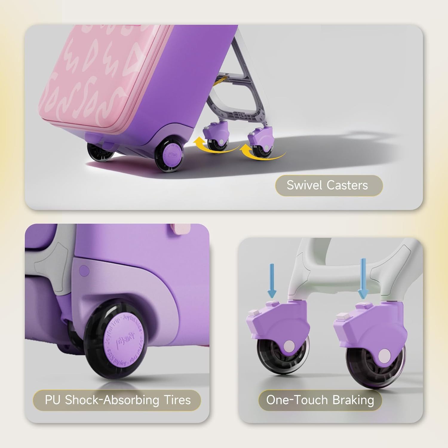 Rolipo Kinderkoffer Kinderkoffer zum Draufsitzen, 32L mit Teleskopstange und 4 Rollen, 4 Rollen, Reisekoffer Kinder, Faltbar und abnehmbar