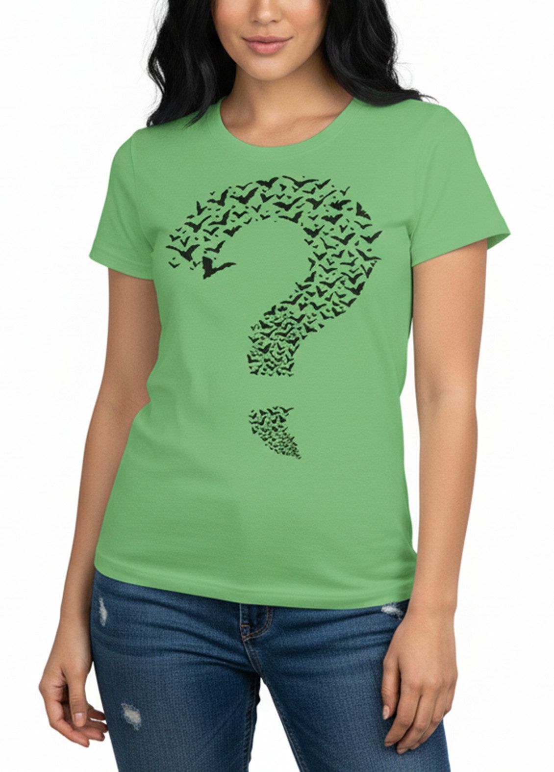 MAKAYA T-Shirt für Damen mit Aufdruck Fledermaus Fragezeichen Sommer Top Fr günstig online kaufen