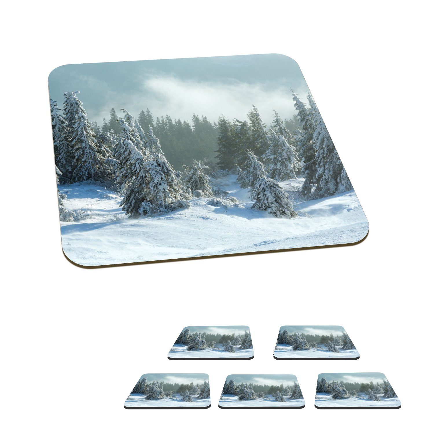 Untersetzer, Glasuntersetzer, Wald Zubehör 6-tlg., Korkuntersetzer, Gläser, Glasuntersetzer Winter, MuchoWow - - für Tasse Tischuntersetzer, Schnee