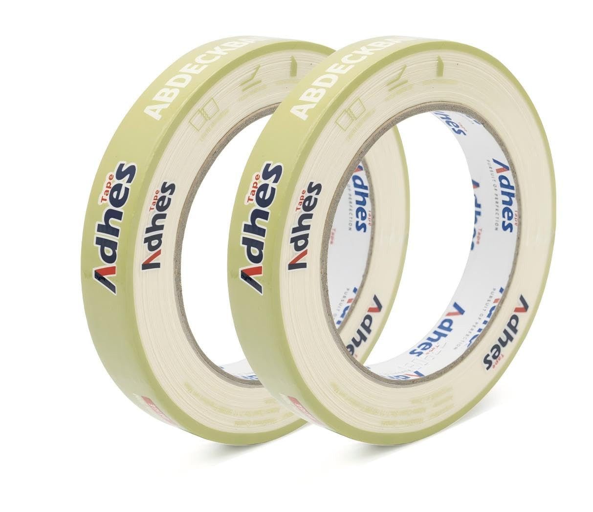 Adhes Tape Klebeband Malerkreppband für Malerarbeiten, Malerband, Beige Malerkrepp (Kreppband, 48-St., Je Rolle 18 mm x 50 m) Abdeckband, Rückstandsfrei