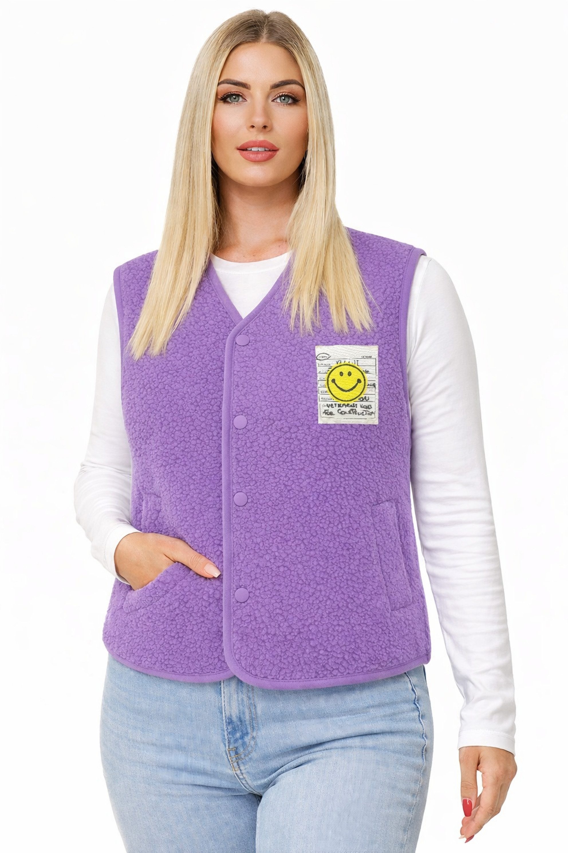 Worldclassca Fellimitatweste Worldclassca Teddy Weste Smiley Kuschelig Kurz Herbst Winter Ärmellos Neue Kollektion - Stilvolle und gemütliche Mode für Damen