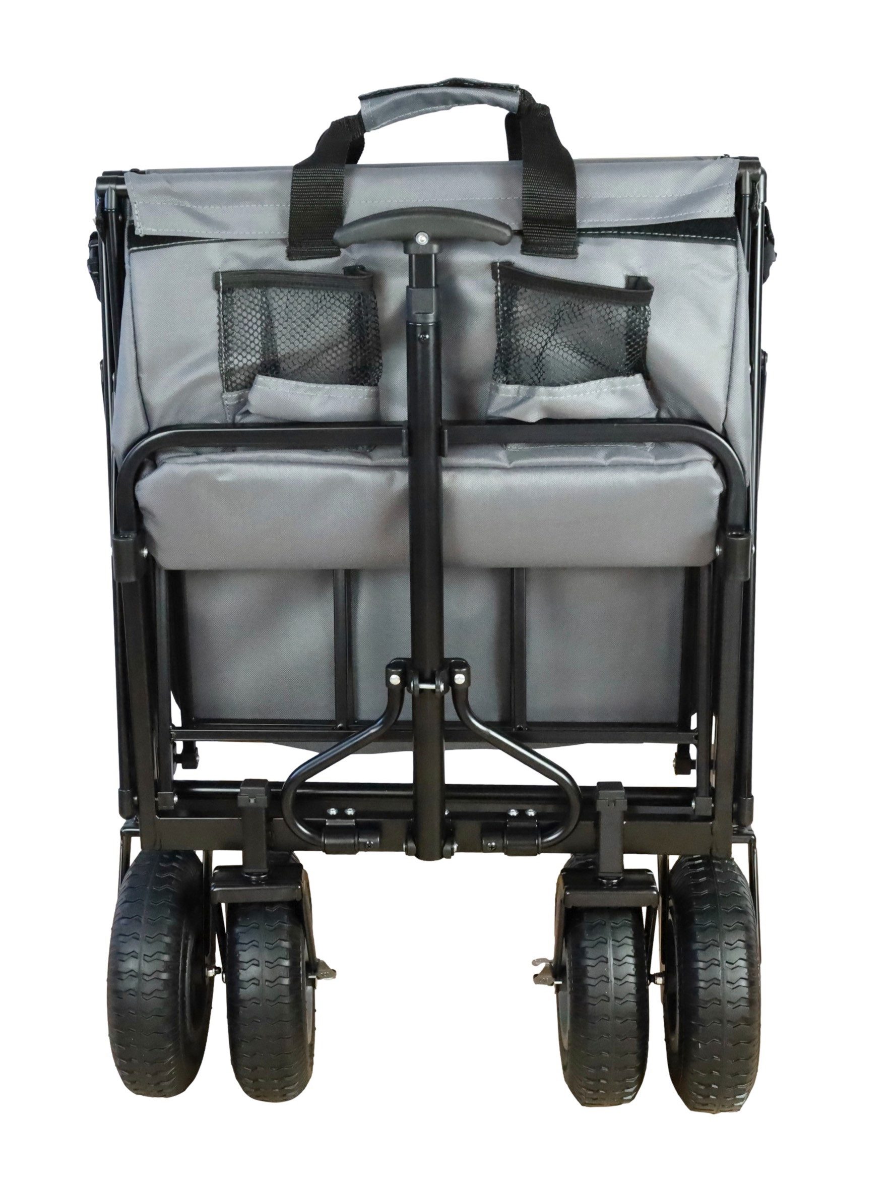 Frosal Nick PRO folding wagon with push handle, canopy & brake, grey, grey, foldable