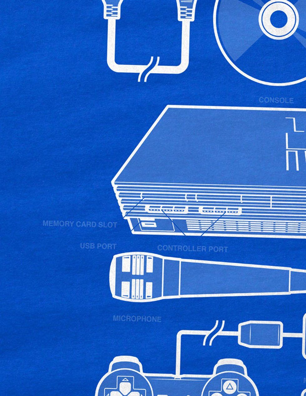 Gamer Herren Print-Shirt style3 T-Shirt PS2 blau PS Retro konsole gamepad classic