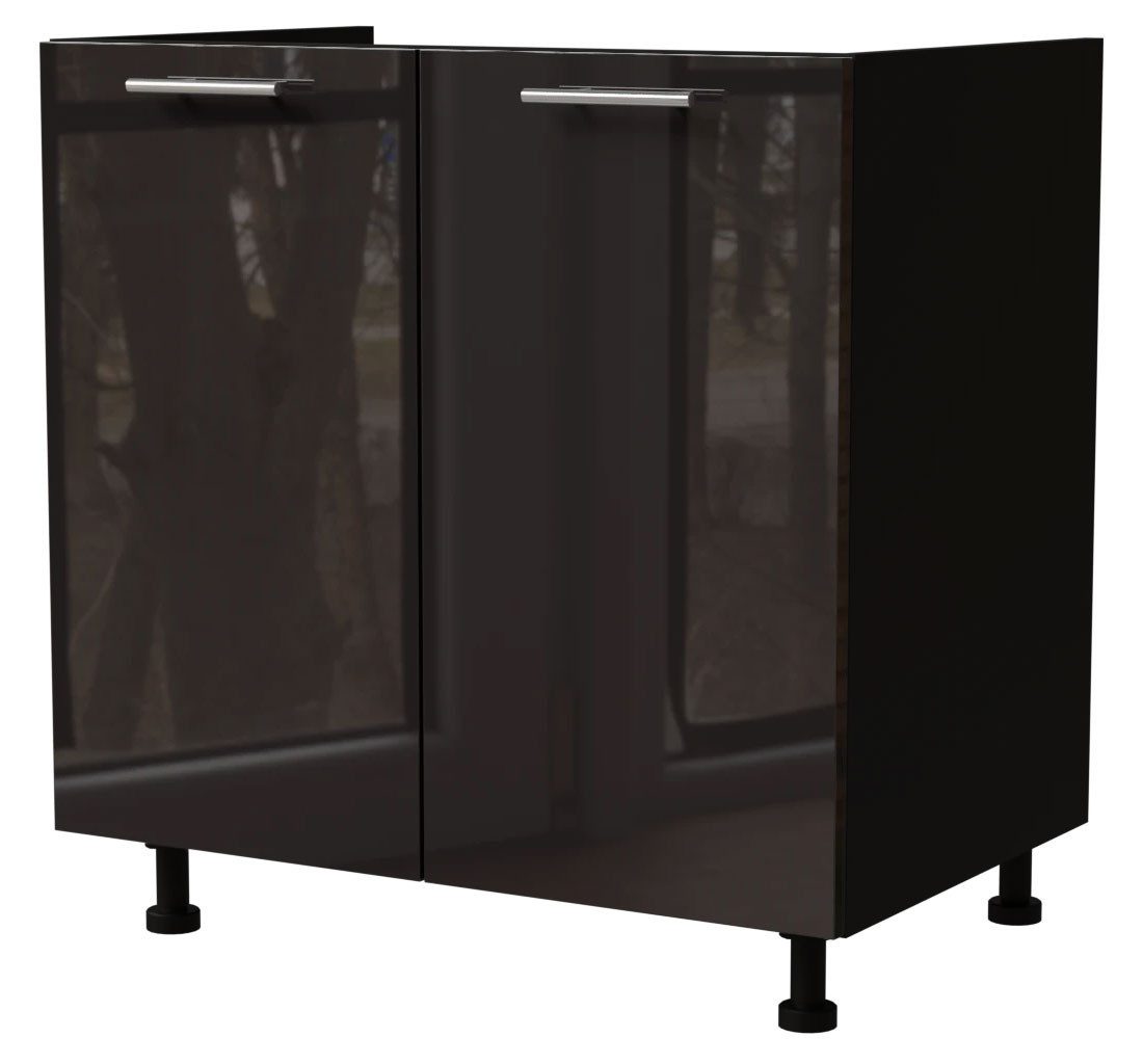 Feldmann-Wohnen Spülenunterschrank Essen (D8Z/80, 2-türig, ohne Einlegeboden, 1-St., moderne Optik, lackierte Fronten) 80x50x82cm schwarz - grau Hochglanz (ES-D8Z/80)