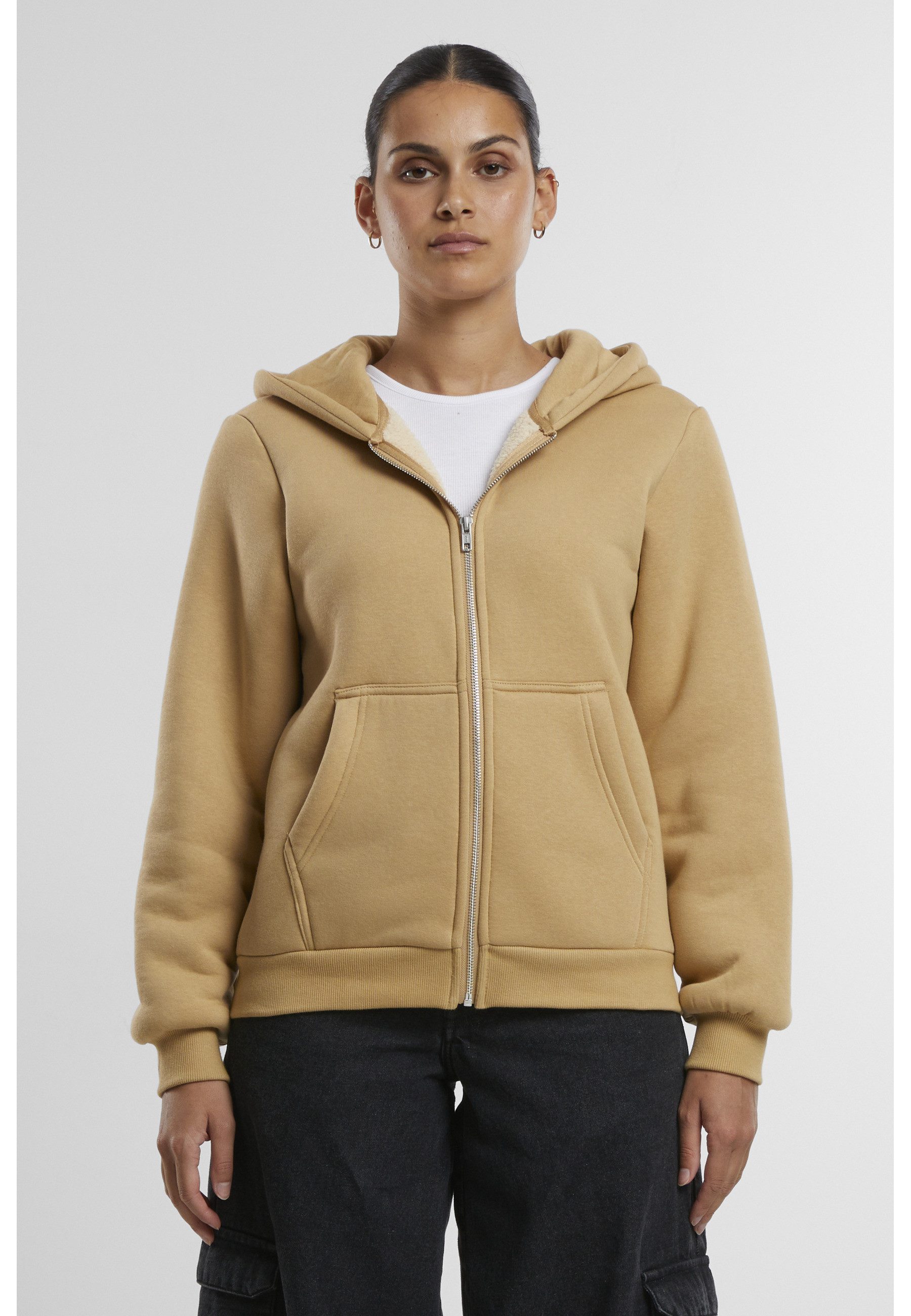 URBAN CLASSICS Sweatjacke Urban Classics Ladies Bonded Sherpa Zip Hoody