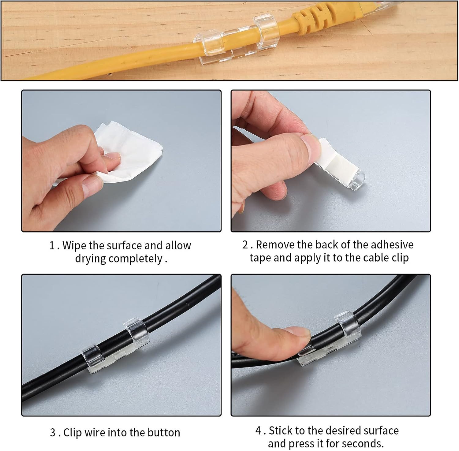 FELIXLEO Kabelverbinder-Sortiment Kabelklemmen Selbstklebend Rund Kabelhalter Transparent, 120-tlg.