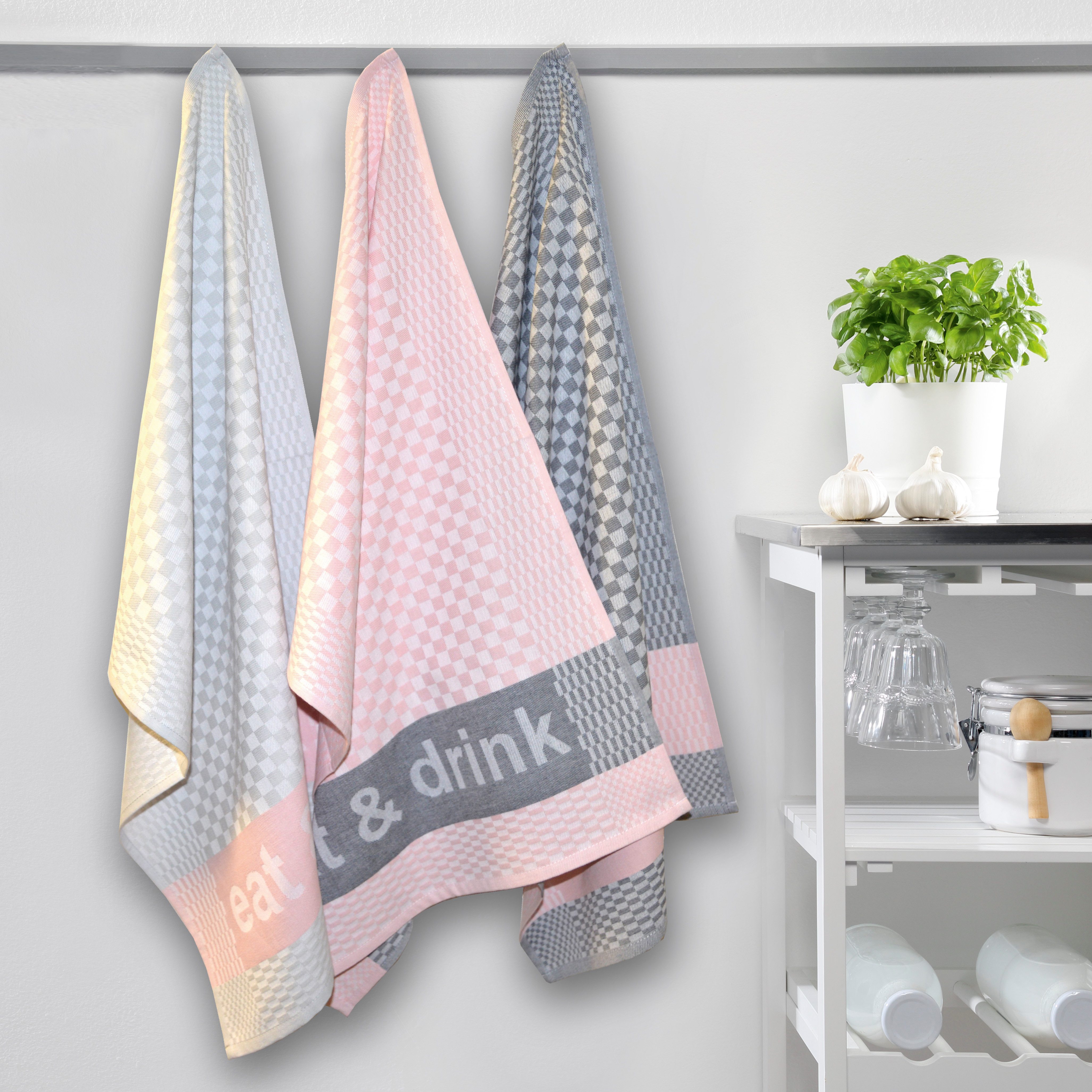 Dyckhoff Geschirrtuch Eat & Drink, Maße je Tuch ca. 50x70 cm, (Set, 3-tlg), günstig online kaufen