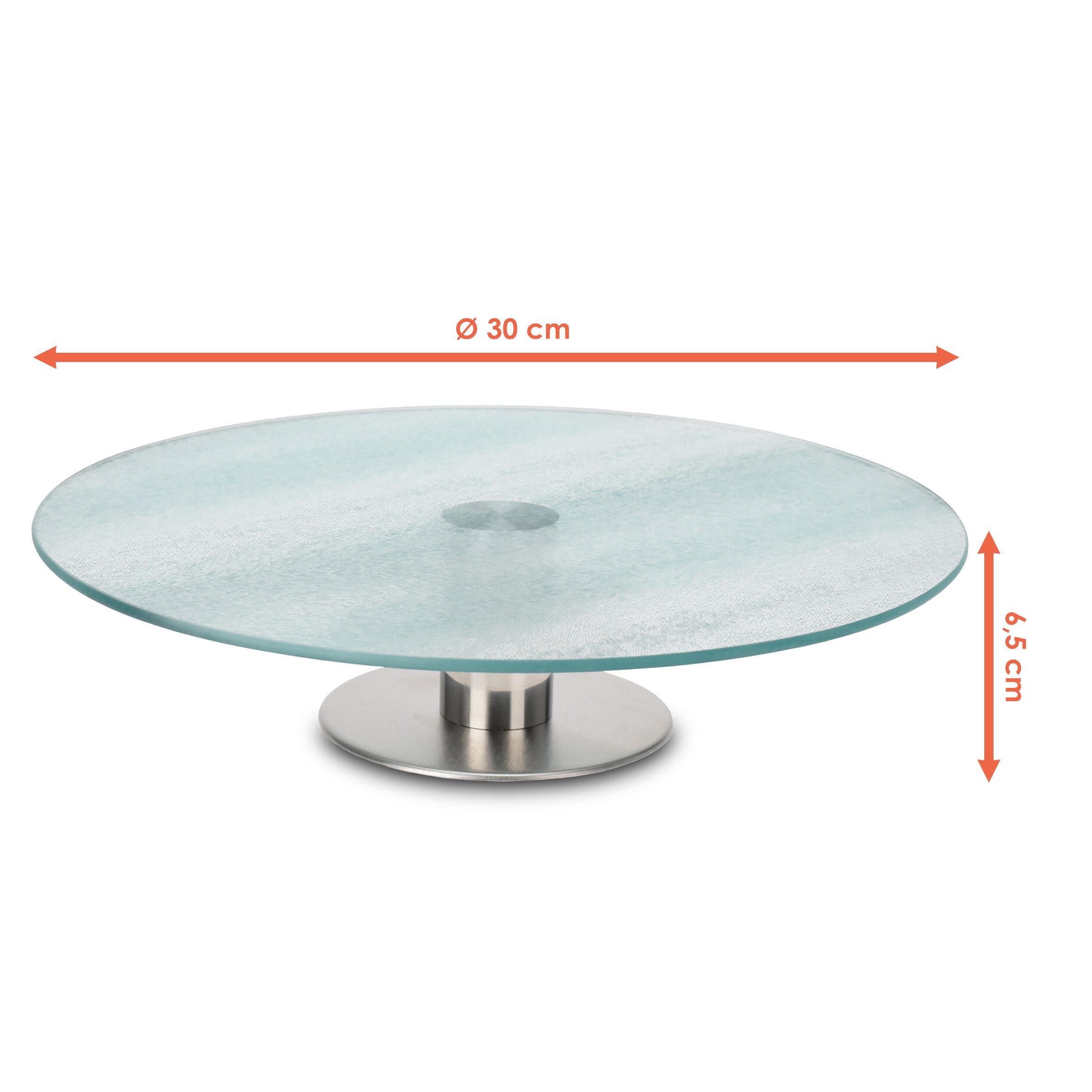 Spetebo Tortenständer Glas Kuchenplatte - Ø 30 cm, Metall Fuß, (Packung, 1-tlg., 1 x Tortenplatte), strukturierte Glasplatte um 360° drehbar