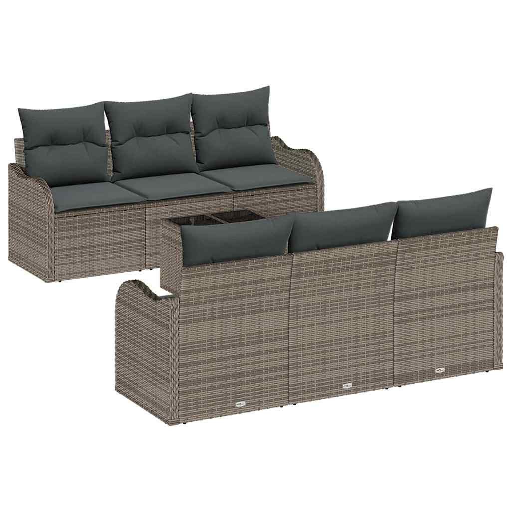 vidaXL Loungesofa Garten-Sofa-Set 7 pcs Grau 55 x 55 x 37 cm Poly Rattan, 7 Teile