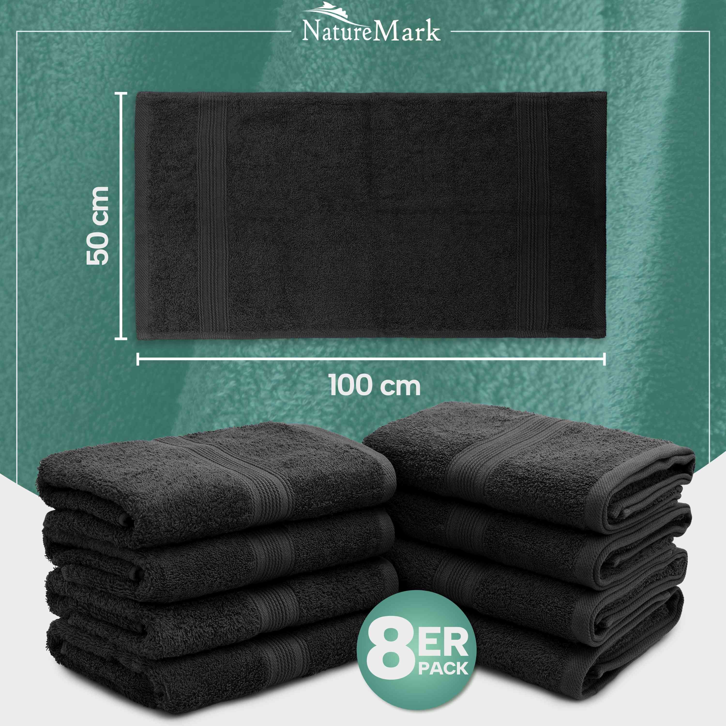 NatureMark Handtücher 8er-Set Frottier Handtücher 50x100cm, 100% Baumwolle (8-St), 8X Frottier Handtücher mit Aufhänger, 50 x 100cm, Schwarz – Bild 4 von 5