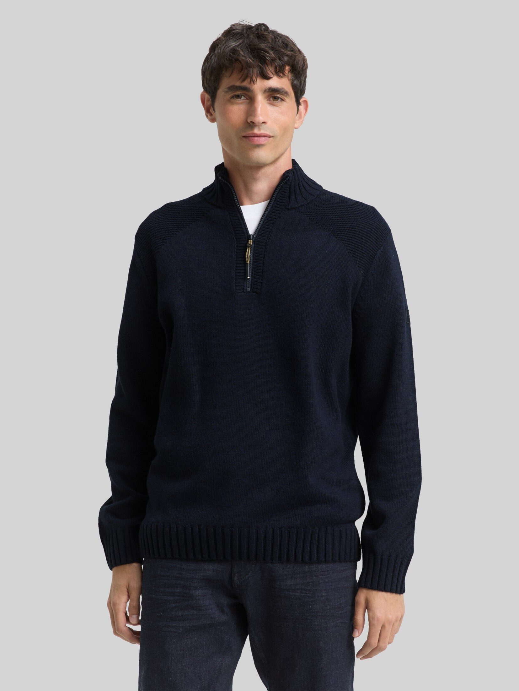 TOM TAILOR Strickpullover Pullover & Strickjacken Troyer Strickpullover mit Ripp-Details