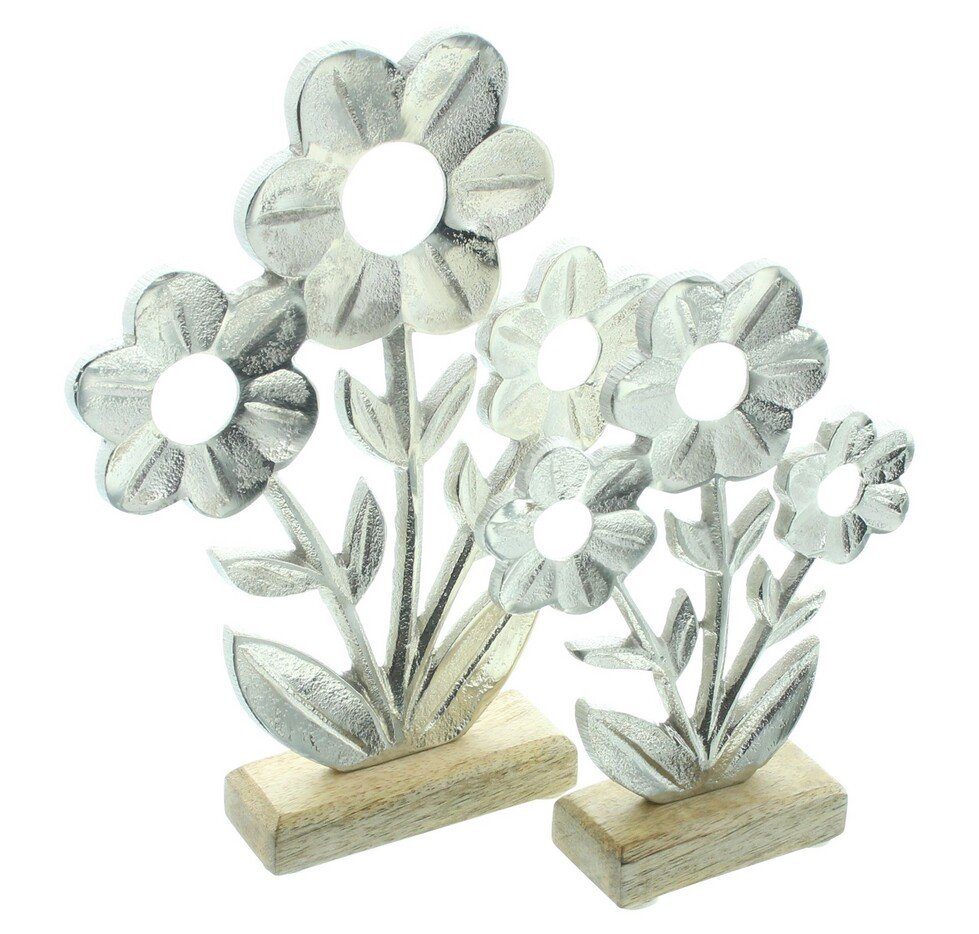 Home-trends24.de Dekofigur Blume Silber Deko Figur Mango Objekt Skulptur 2er Set (2 St)