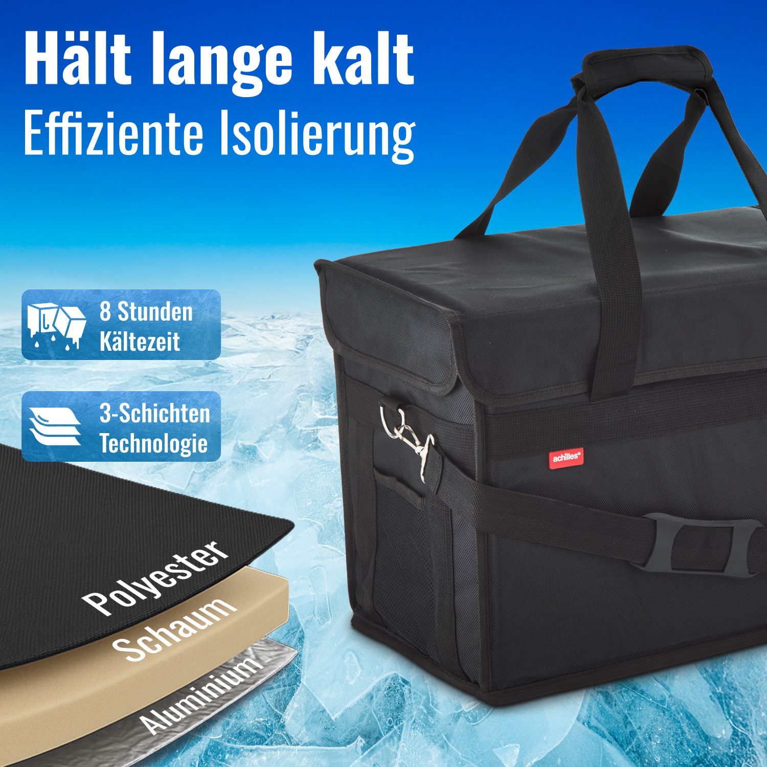 achilles Picknicktasche Kühltasche mit Schultergurt Kühlbox für Warme und Kalte Lebensmittel (1)
