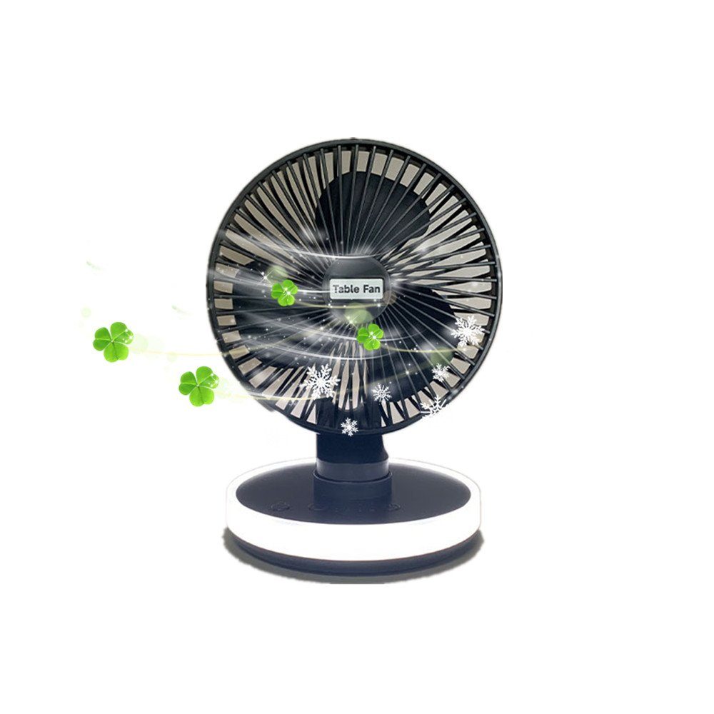 XDOVET Mini USB-Ventilator Ventilator Leise Tischventilator Mit LED,USB Ventilator,Tragbar Fan, 3 Geschwindigkeiten, Starker Luftstrom, Oszillation, 3 Licht-Modi black