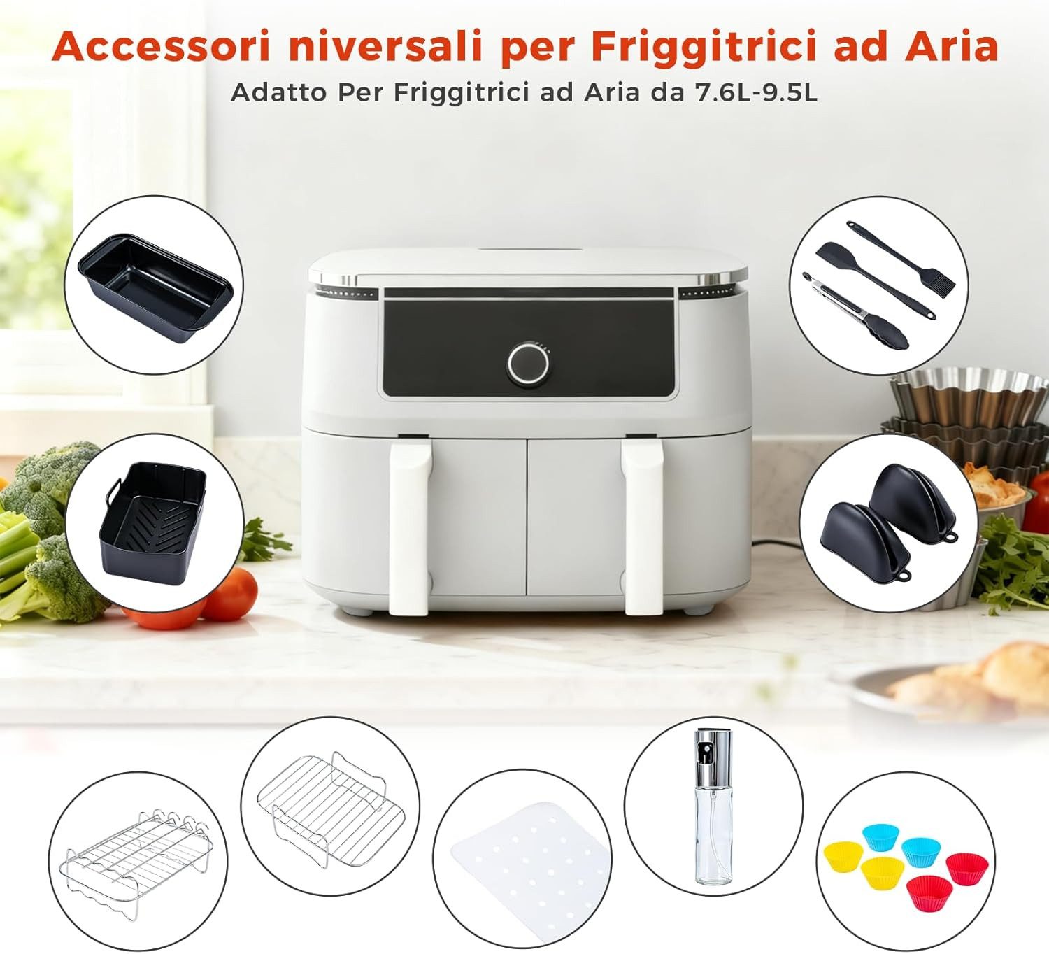 Youyijia Küchenmaschinen Zubehör-Set 8-tlg. Airfryer Zubehörset für Ninja AF400EU/AF300EU (7,69,5L)