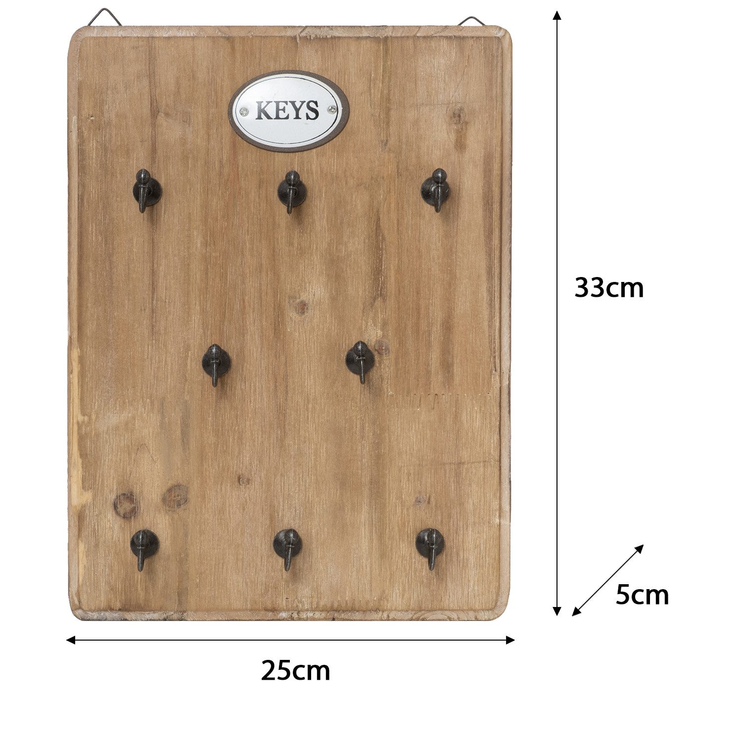 Moritz Schlüsselbrett 25x33cm Keys 8 Haken braun, Schlüsselkasten Vintage Schlüsselbox Schlüsselleiste Schlüsselhaken – Bild 3 von 5