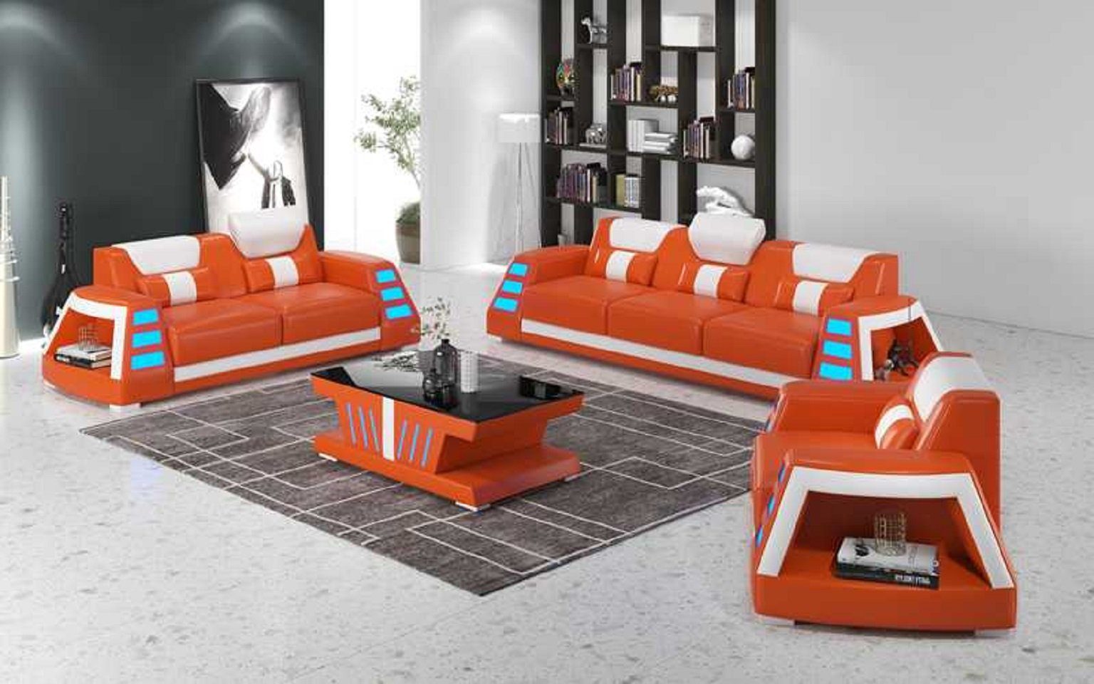 Sofa (3-St., Orange Sofas, Wohnzimmer-Set Nur Sofagarnitur Europe Sessel), 3tlg Sitzer Set Sofa Made Komplette JVmoebel + Couchgarnitur in 2+3