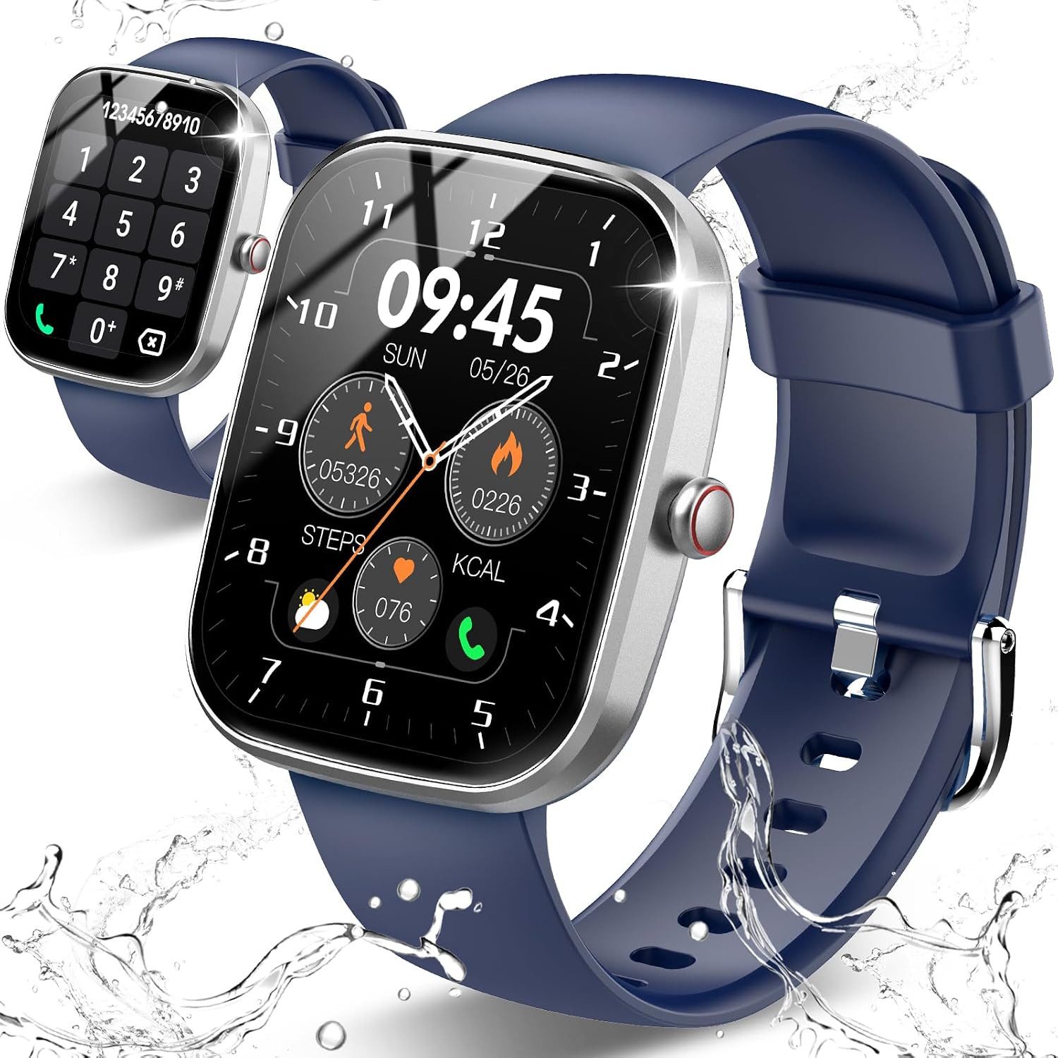 Vivitar mit Bluetooth Anruffunktion, Fitnessuhr 110+ Sportmodi Smartwatch (1,91 Zoll HD Touchscreen, Fitness Tracker kompatibel mit Android 5.0+ und iOS 9.0+, Sportuhr für Alltag Laufen Radfahren Fitness cm) Nachrichtenanzeige, Musiksteuerung, Wetter, Timer, Wecker, Stoppuhr, Zyklusfunktion, individuelle Zifferblätter, IP68 wasserdicht, Herzfrequenzmonitor, Schlafmonitor, Schrittzähler