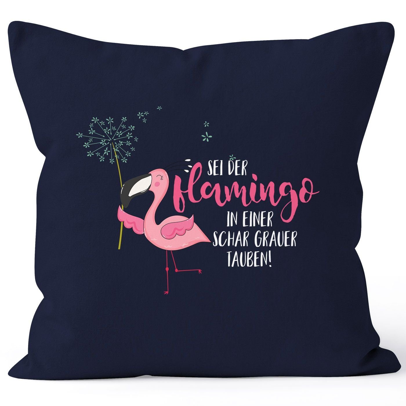 MoonWorks Dekokissen Kissenbezug sei der Flamingo in einer Schar grauer Tauben Flamingo Pusteblume Kissen-Hülle Deko-Kissen 40x40 Baumwolle MoonWorks® navy