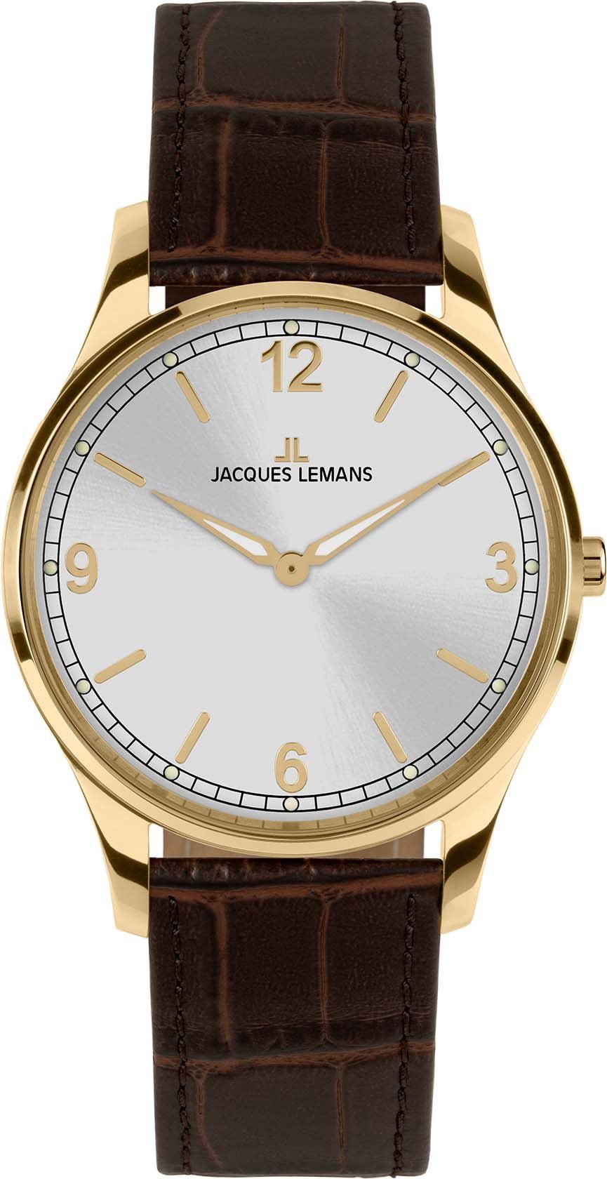 Jacques Lemans Quarzuhr London 1-2129C, Armbanduhr, Damenuhr, Lederarmband, gehärtetes Crystexglas