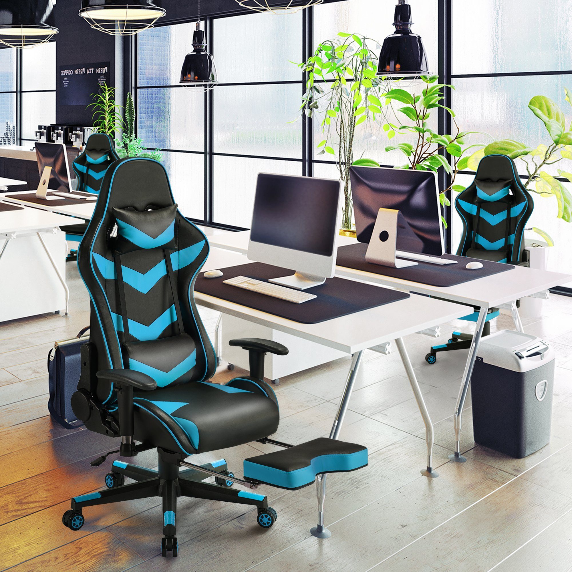 Yaheetech mit Armlehnen Gaming einstellbaren Blue Gaming Stuhl Neon Chair,