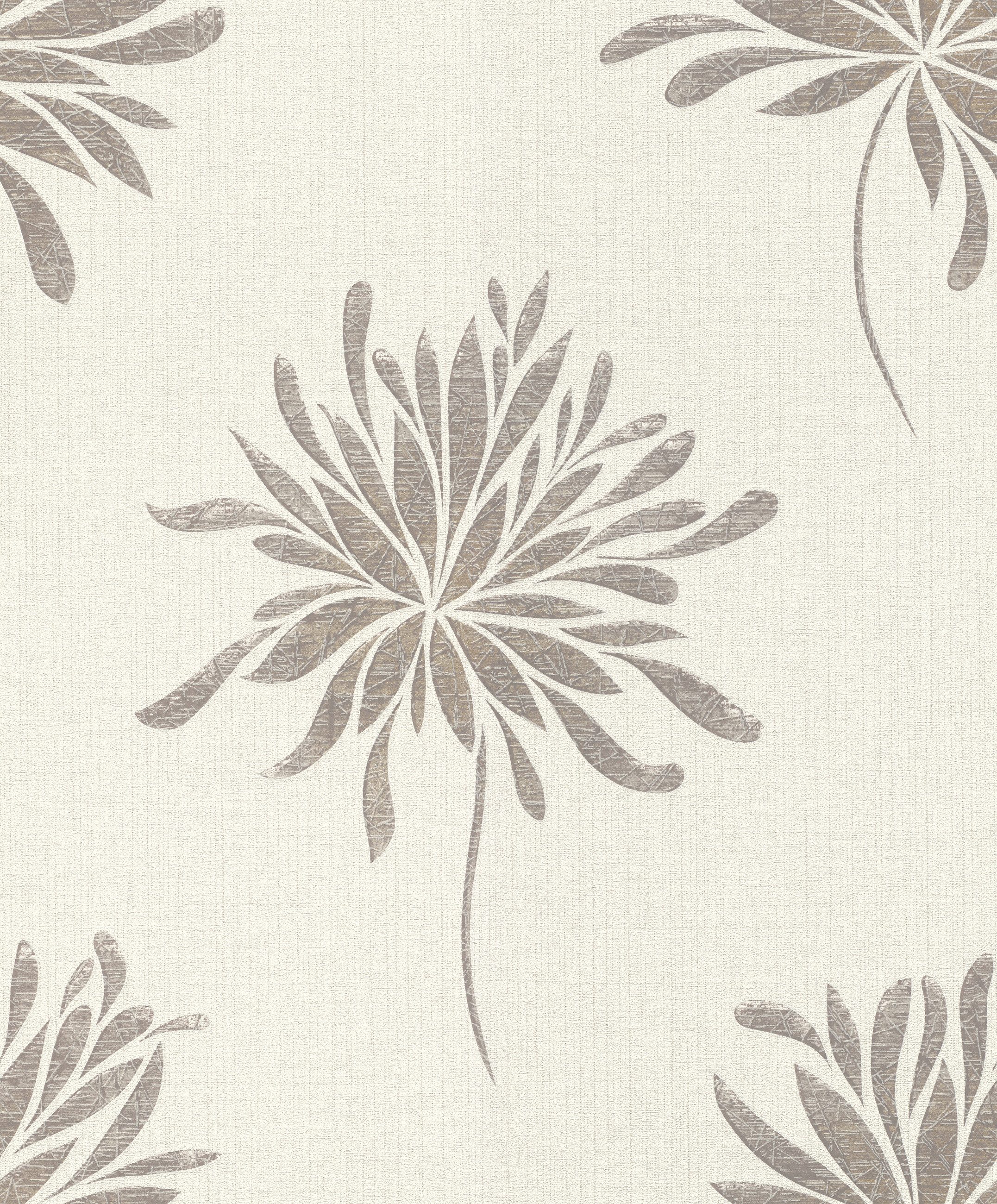 Rasch Vliestapete mit großen Blumen in Hellgrau-Perlmutt, strukturiert, floral, geblümt, botanisch, (1 Rolle, 1 St), Blumenmuster