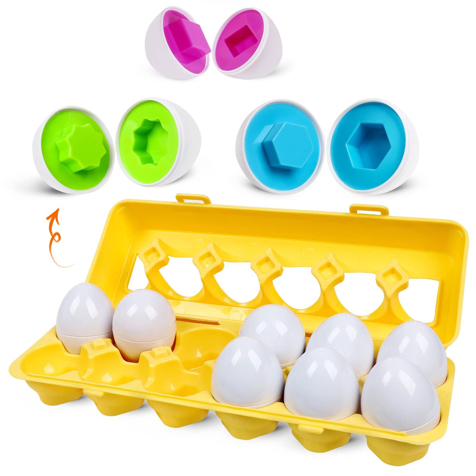 FOUORTUNATE-BEE Lernspielzeug Montessori Spielzeug Passende Eier Farbe & Form Erkennung Sorter (Skills Spielzeug für Kleinkinder, Passende Eier Set Osterei, Fei – Bild 4 von 5