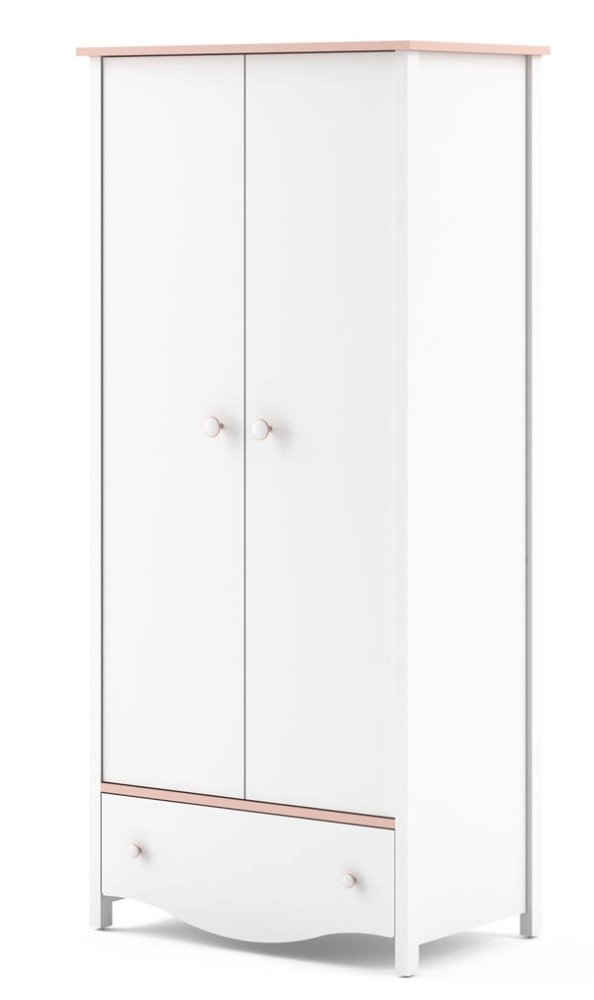 Feldmann-Wohnen Kleiderschrank Mia (Mia, 1-St., Kleiderschrank mit 2 Drehtüren) 85cm weiß / rosa 1 Schublade