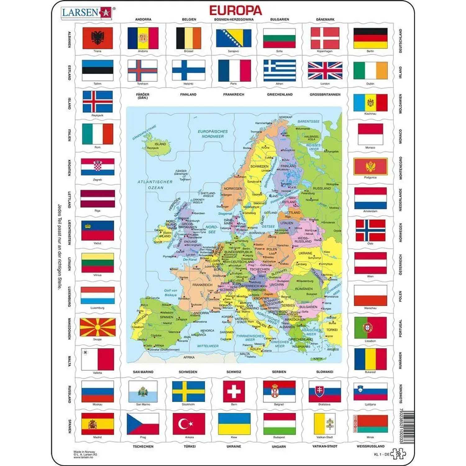 Media Verlag Puzzle Europa Länder + Flaggen (Kinderpuzzle), 99 Puzzleteile günstig online kaufen