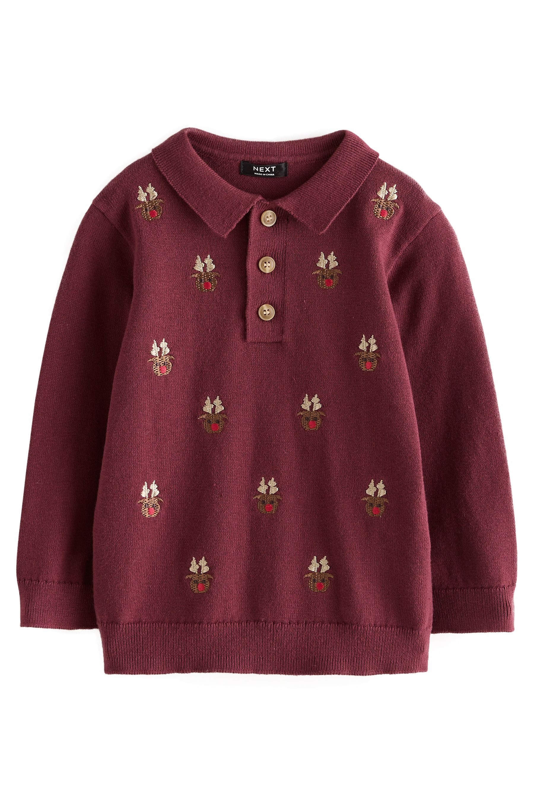 Next Polokragenpullover Weihnachtliches gestricktes Poloshirt (1-tlg)