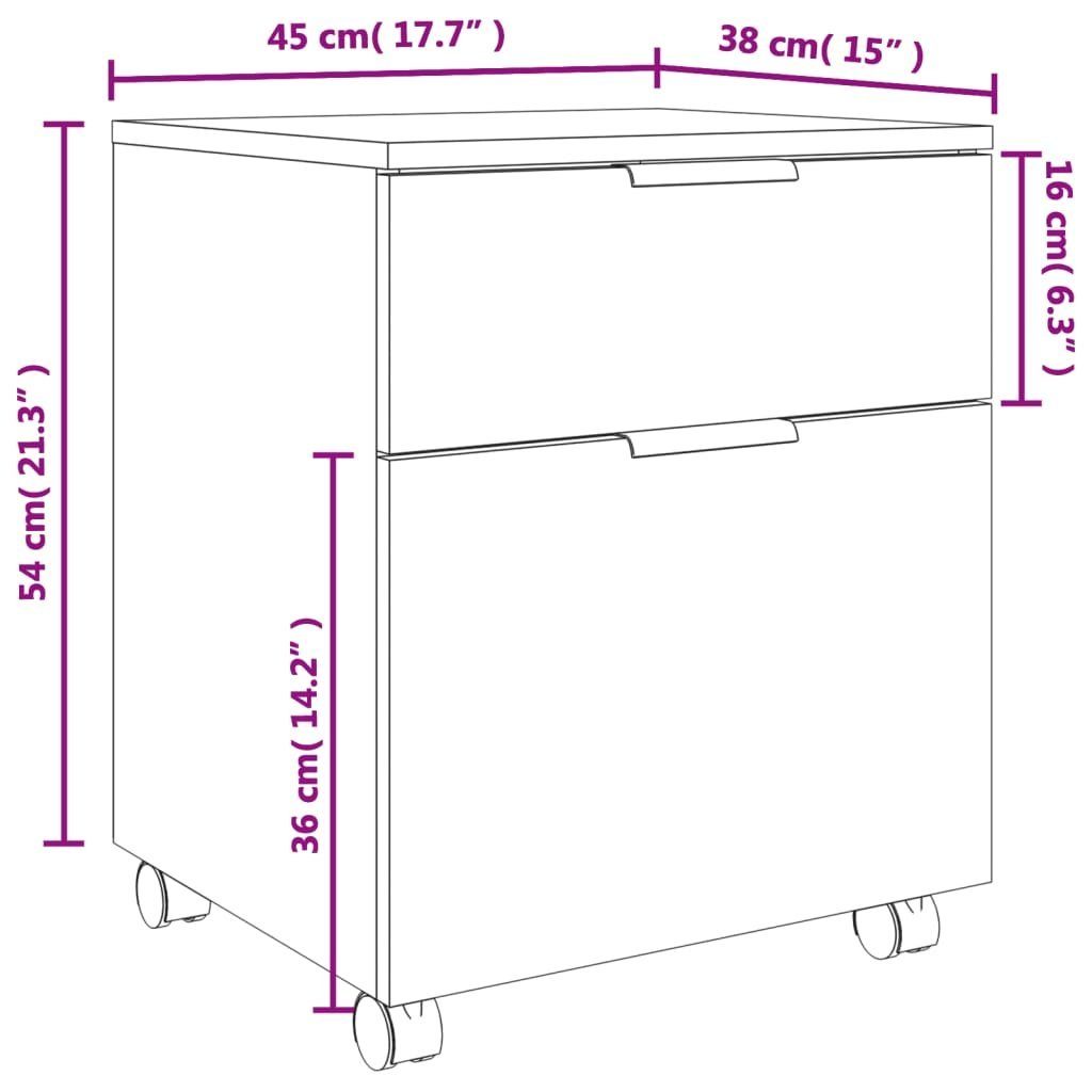 Holzwerkstoff mit cm Aktenschrank 45x38x54 (1-St) vidaXL Mobiler Weiß Rollen Aktenschrank