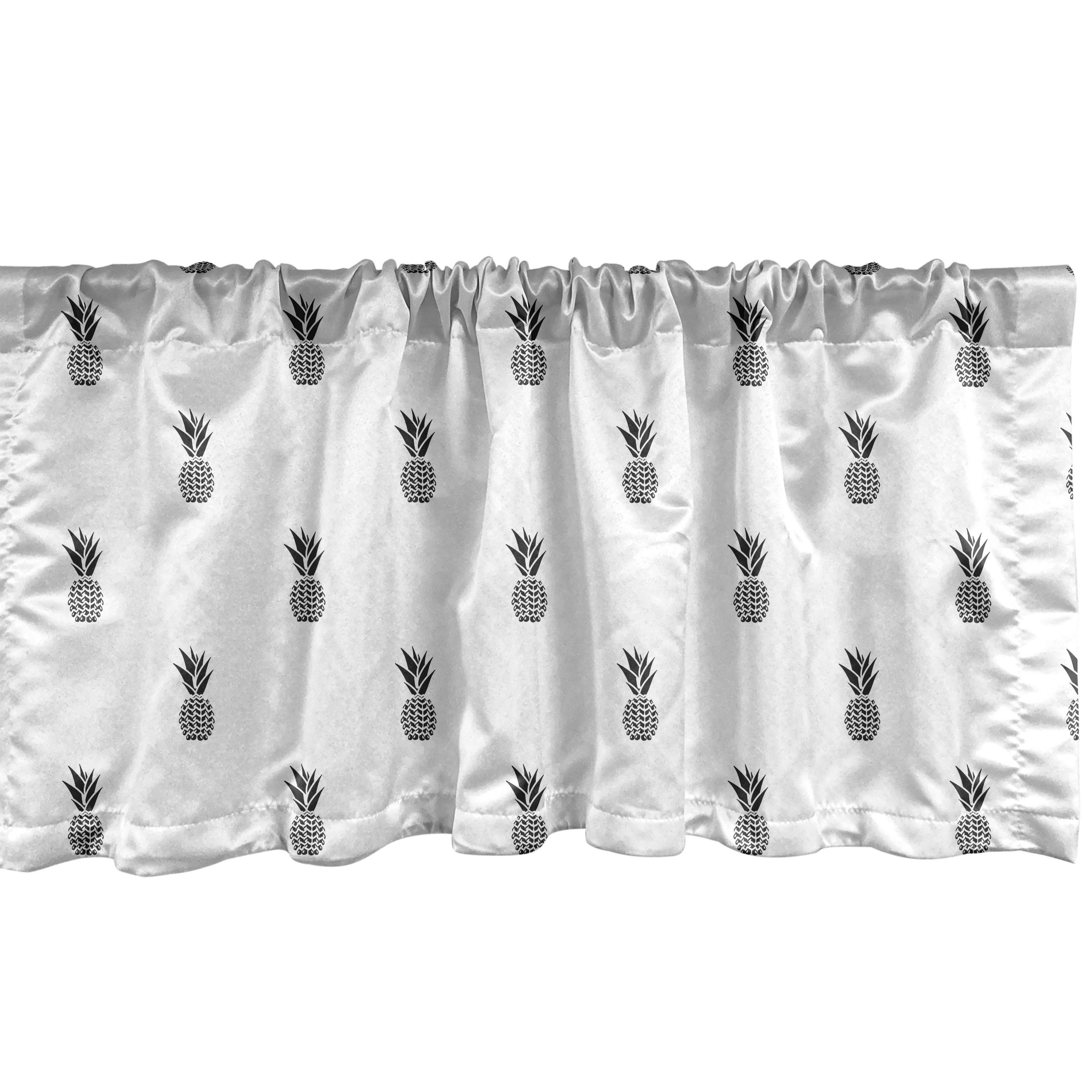 Scheibengardine Vorhang Volant für Küche Schlafzimmer Dekor mit Stangentasche, Abakuhaus, Microfaser, Schwarz und weiß Tropische Frucht