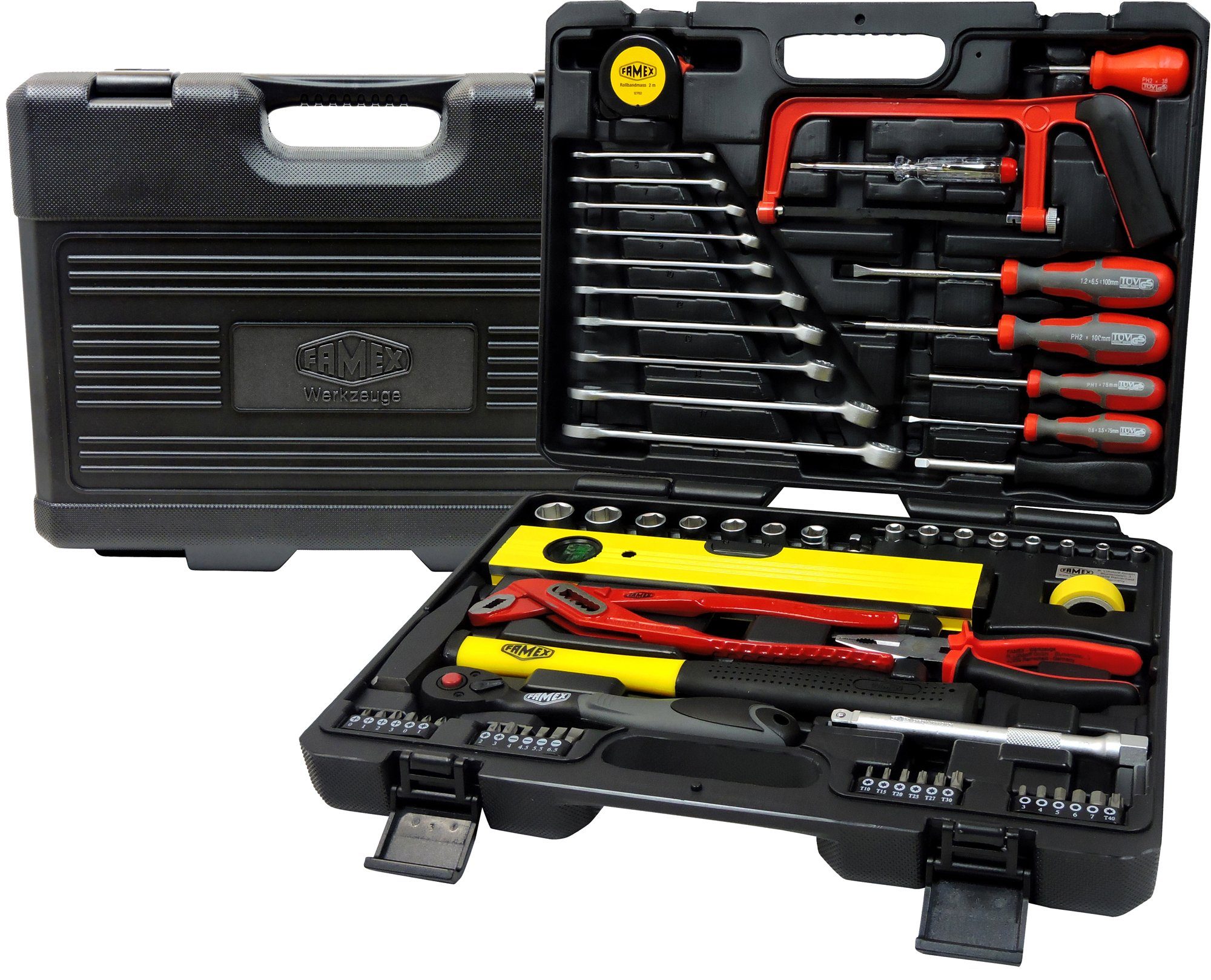 FAMEX Werkzeugset »145-48 Werkzeugkoffer mit Werkzeug Set - Werkzeugkasten  gefüllt«, (Werkzeugkoffer, 67-St), für den Heimwerker online kaufen | OTTO