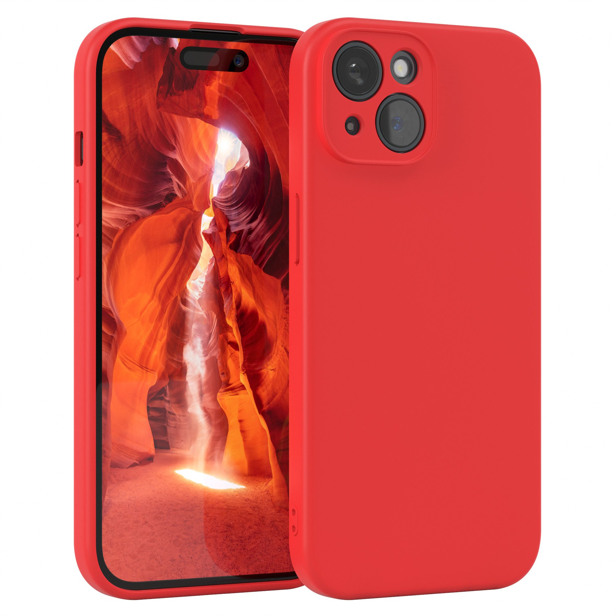EAZY CASE Handyhülle für Apple iPhone 15 Hülle Silikon 6,1 Zoll, Silikon Schutzhülle mit Kameraschutz stoßfest Handycover elastisch Rot