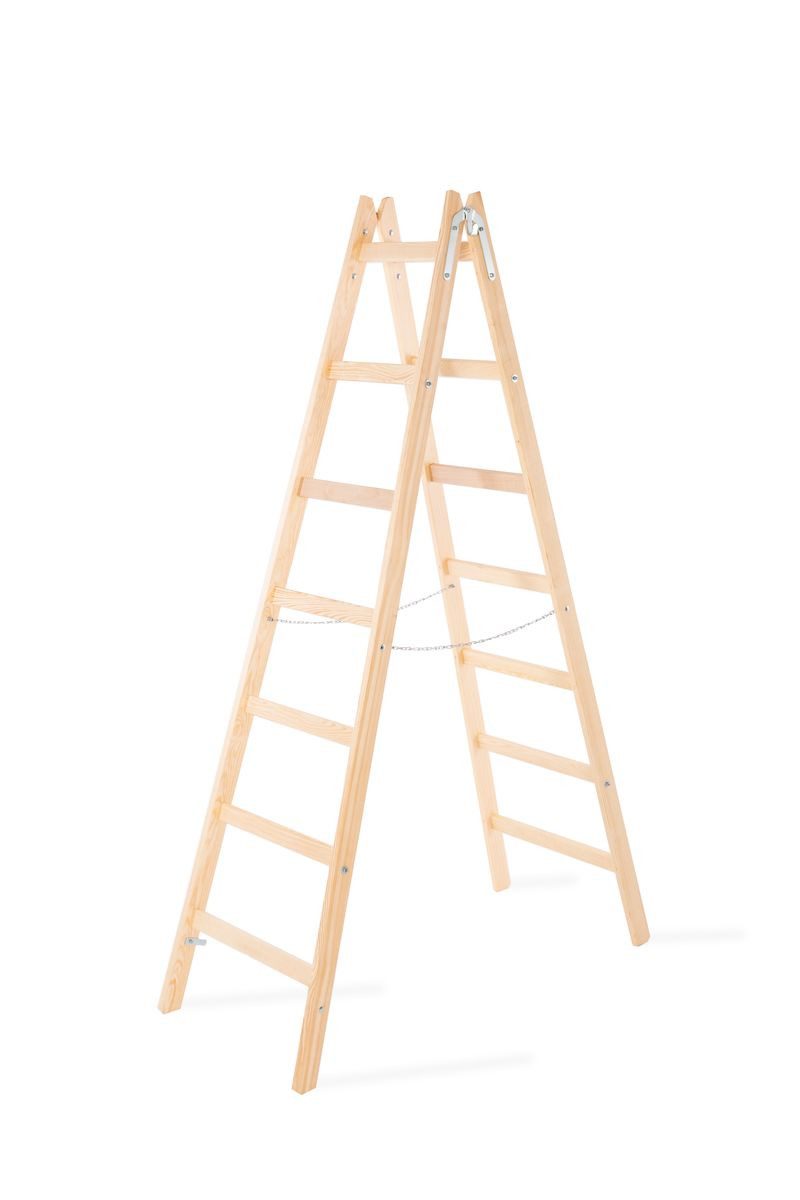 PROREGAL® Stehleiter Wood Double Giraffe Holz-Sprossen-Stehleiter mit Sicherheitsband (Leiter, Trittleiter, Bockleiter, Holzleiter, Sprossen-Doppellleiter), Mehrere Größen, vielseitig einsetzbar