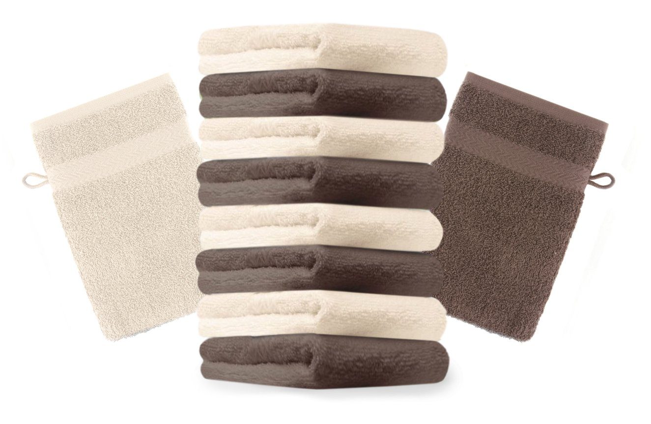 Betz Waschhandschuh 10 Baumwolle cm und 100% Stück Waschlappen Waschhandschuhe Premium 16x21 Set beige nussbraun Farbe
